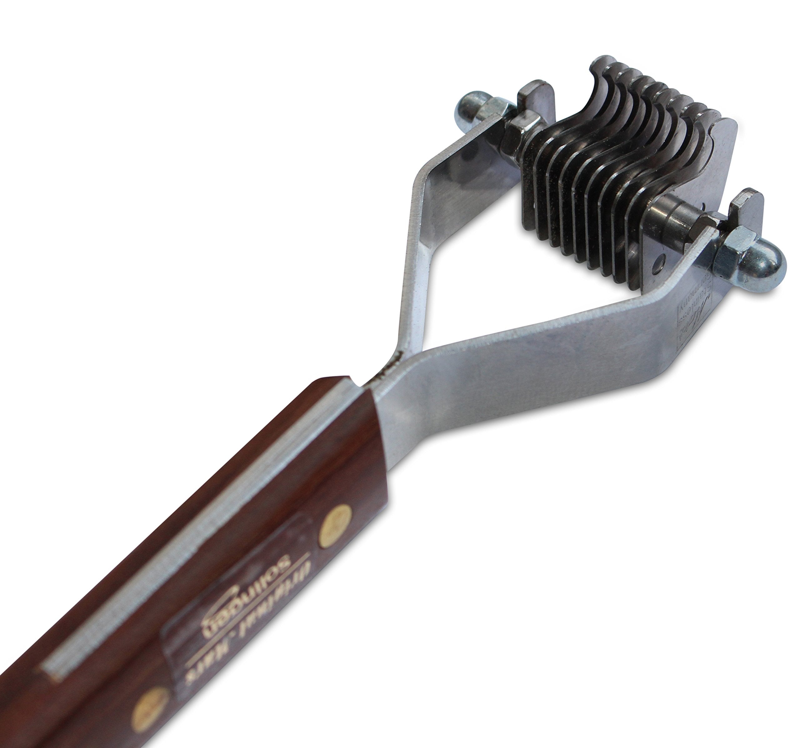 Mars Coat King Mini Dematting Undercoat Grooming Rake Stripper Tool And Detailing Body Work For Dogs And Cats, Stainless Steel With Wooden Handle, Made In Germany, 10-Blade Fine