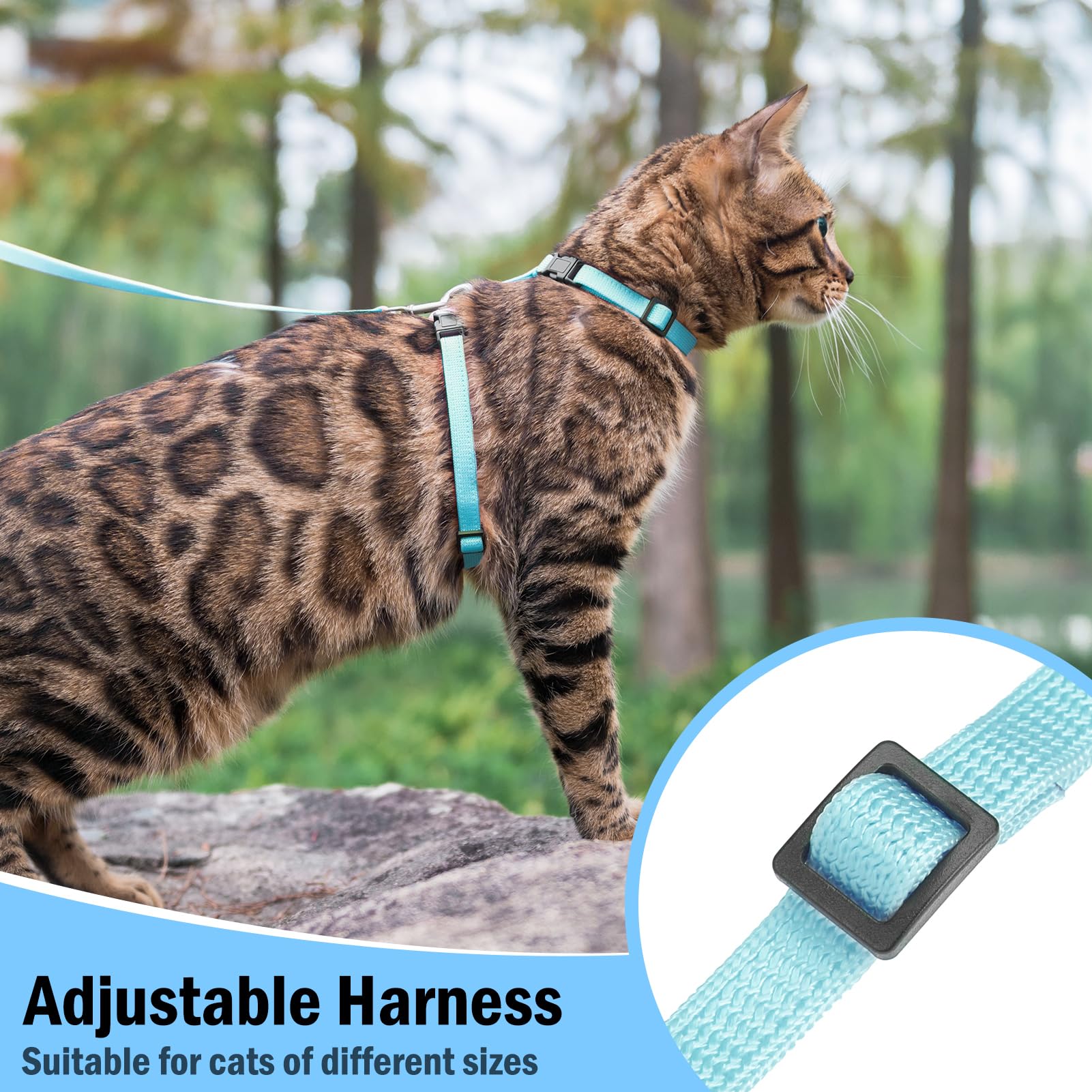 Pupteck Adjustable Cat Harness And Leash Set Escape Proof Kitten Strap Collar For Walking Travel, Sky Blue, M