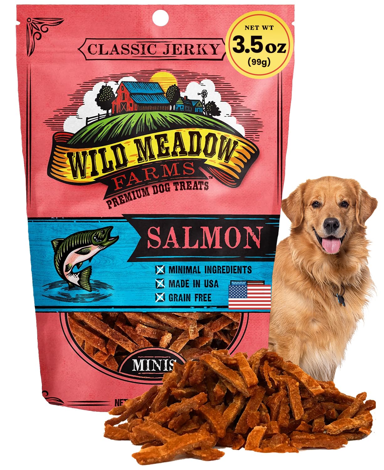 Wild Meadow Farms - Classic Salmon Minis, Soft Jerky Training Treats for Dogs, Grain-Free, All-Natural & Perfectly Sized for Tra