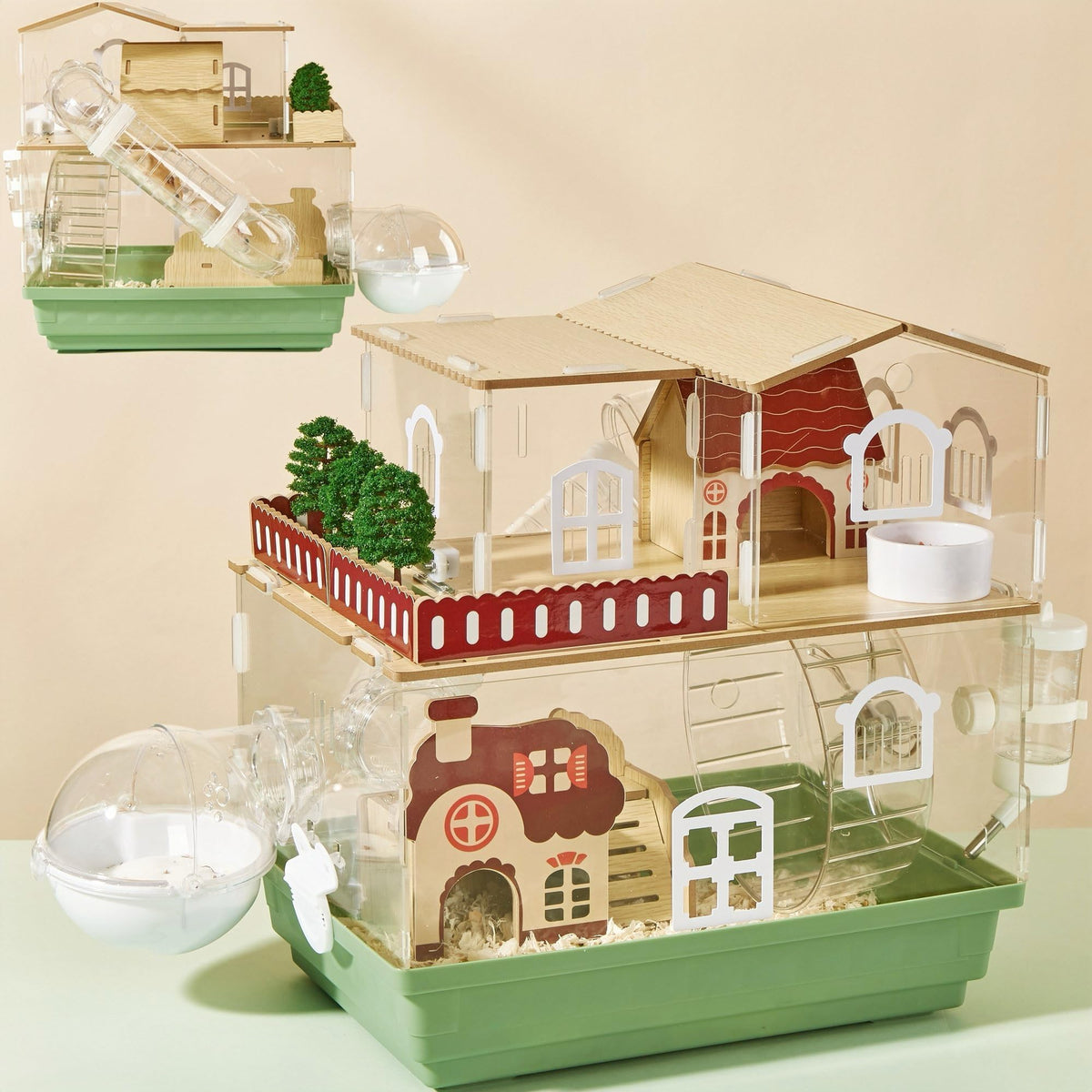 12 In 1 Clear Acrylic Hamster Cage With All Accessories,13.5''L* 10''W* 15''H Dwarf Hamster Cage,Magnetic Connection Small Hamst