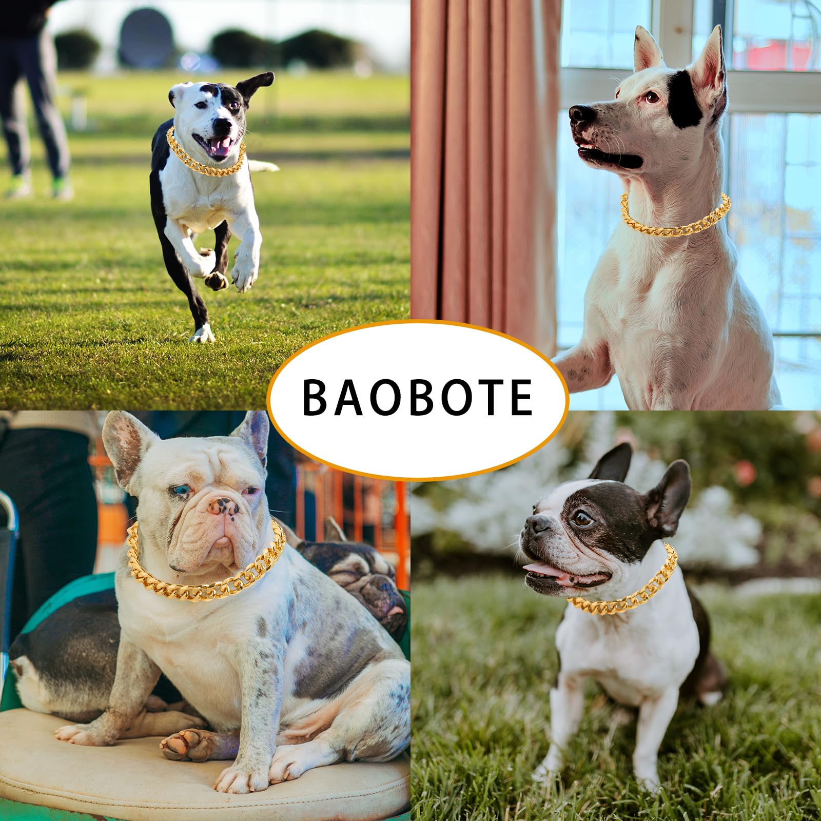 Baobote 19Mm Thick 18K Gold Plated Metal Dog Cuban Link Collar Gold Dog Chain Collar For Dogs(22'' Gold)