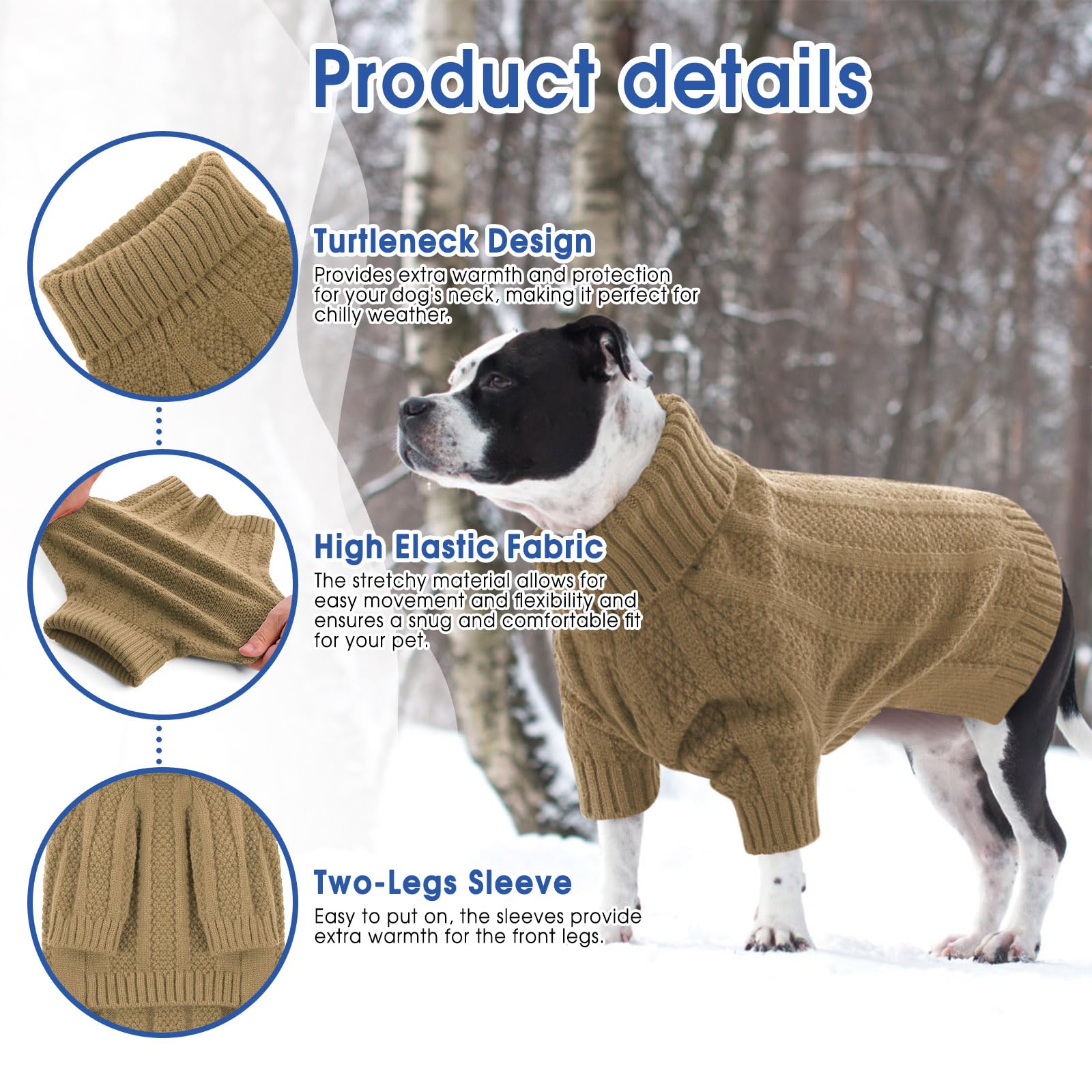 Queenmore Dog Sweater Large Size Dog, Large Dog Sweater Xmas,Turtleneck Pullover Dog Sweaters For Large Dogs Girls Boys,Sweater