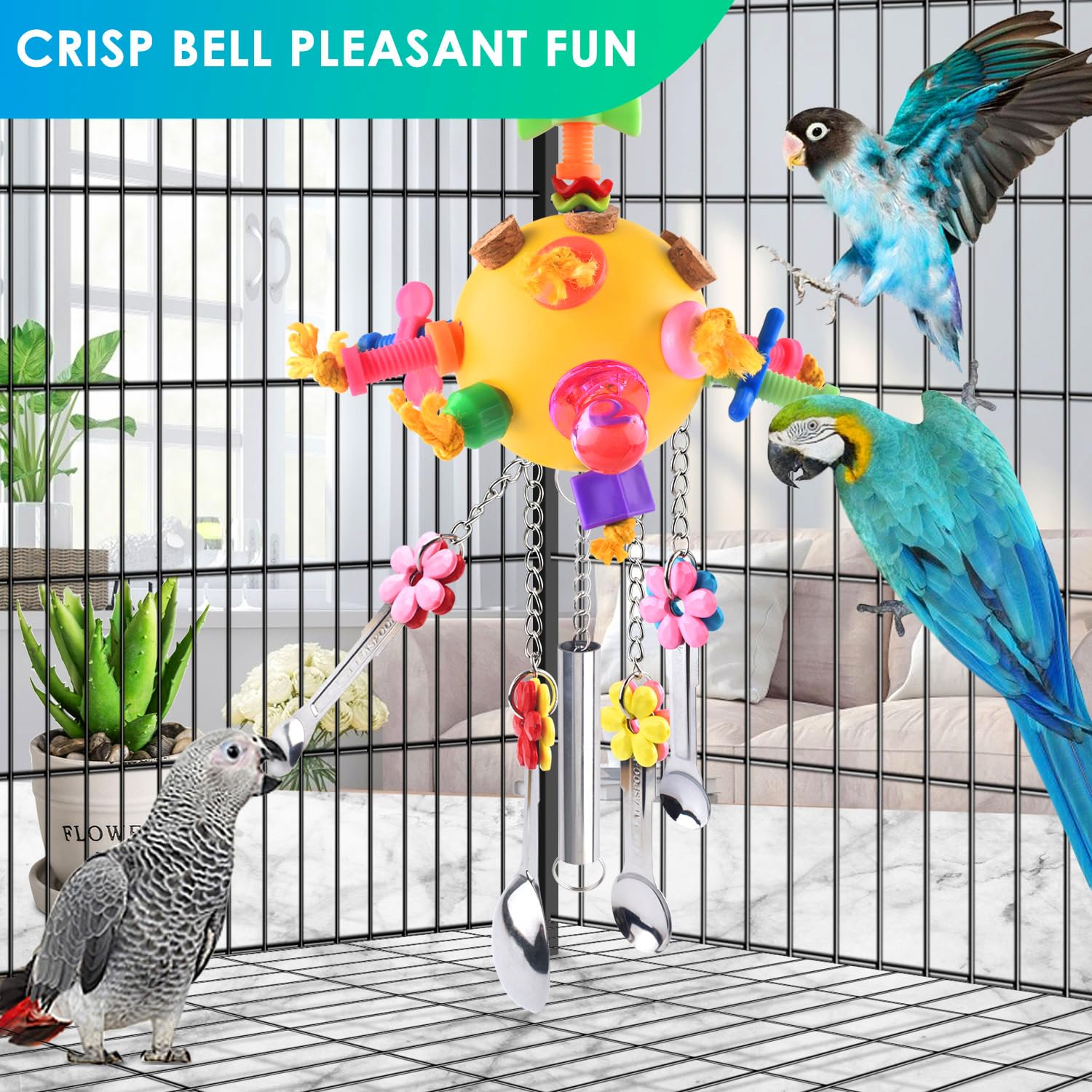 KATUMO Bird Toys Pull Spoons Colorful Acrylic Stick Toys Parrot Chew Toy for Amazon Parrot, African Grey, Conure, Caique, Quaker