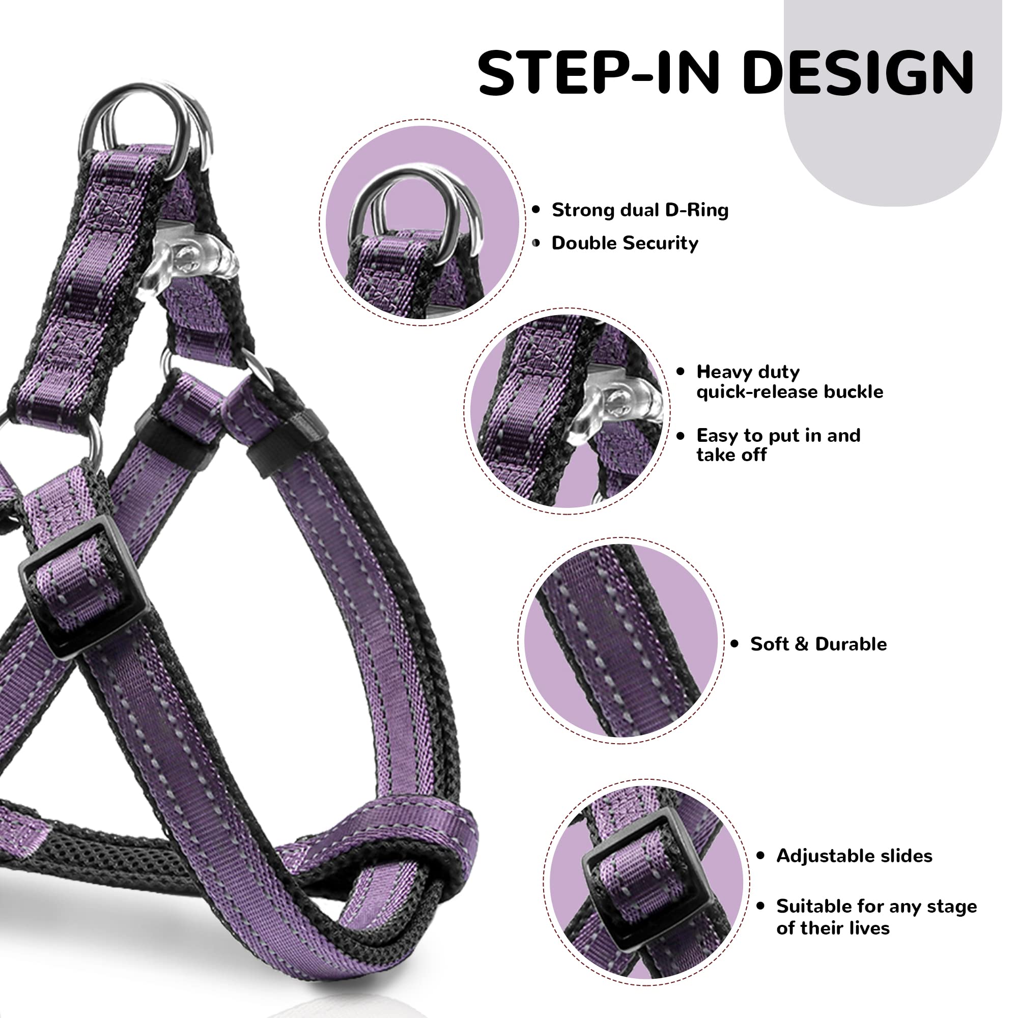 Reflective Dog Harness For Medium Sized Dogs, No Pull Harness With Quick, Release Buckle Double D Ring Step In Design For Walk,