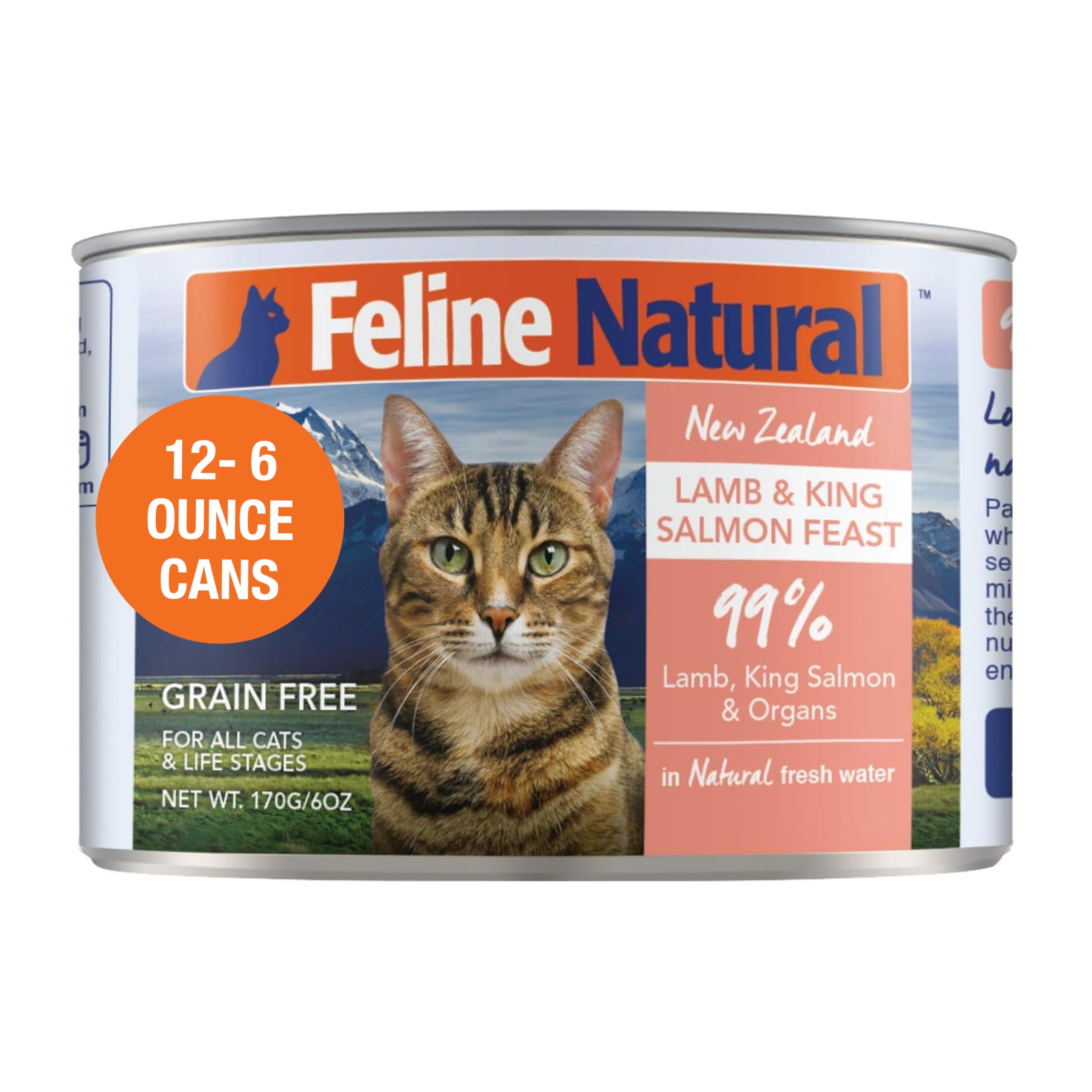 Feline Natural Pate Wet Food for Cats - Lamb & Salmon Feast, Grain-Free, High Moisture, 6 Ounce (Pack of 12), New Zealand Made P