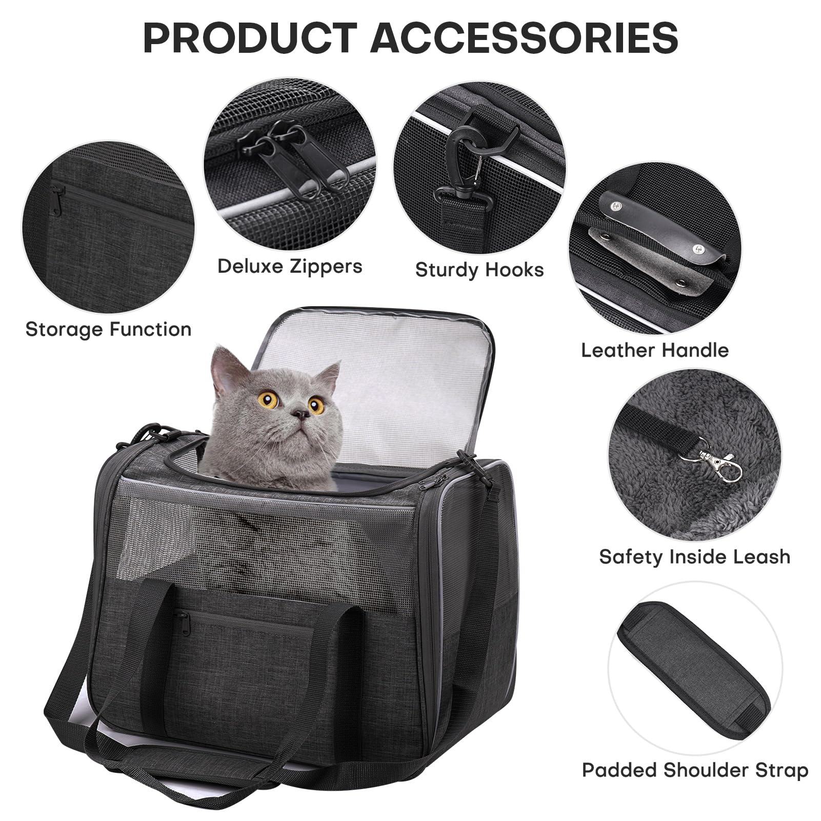 Jungyoun Premium Cat Carrier - Pet Carrier For Cat & Small Dogs Up To 15Lbs - Airline Approved Travel Dog Carrier With Anti-Esca