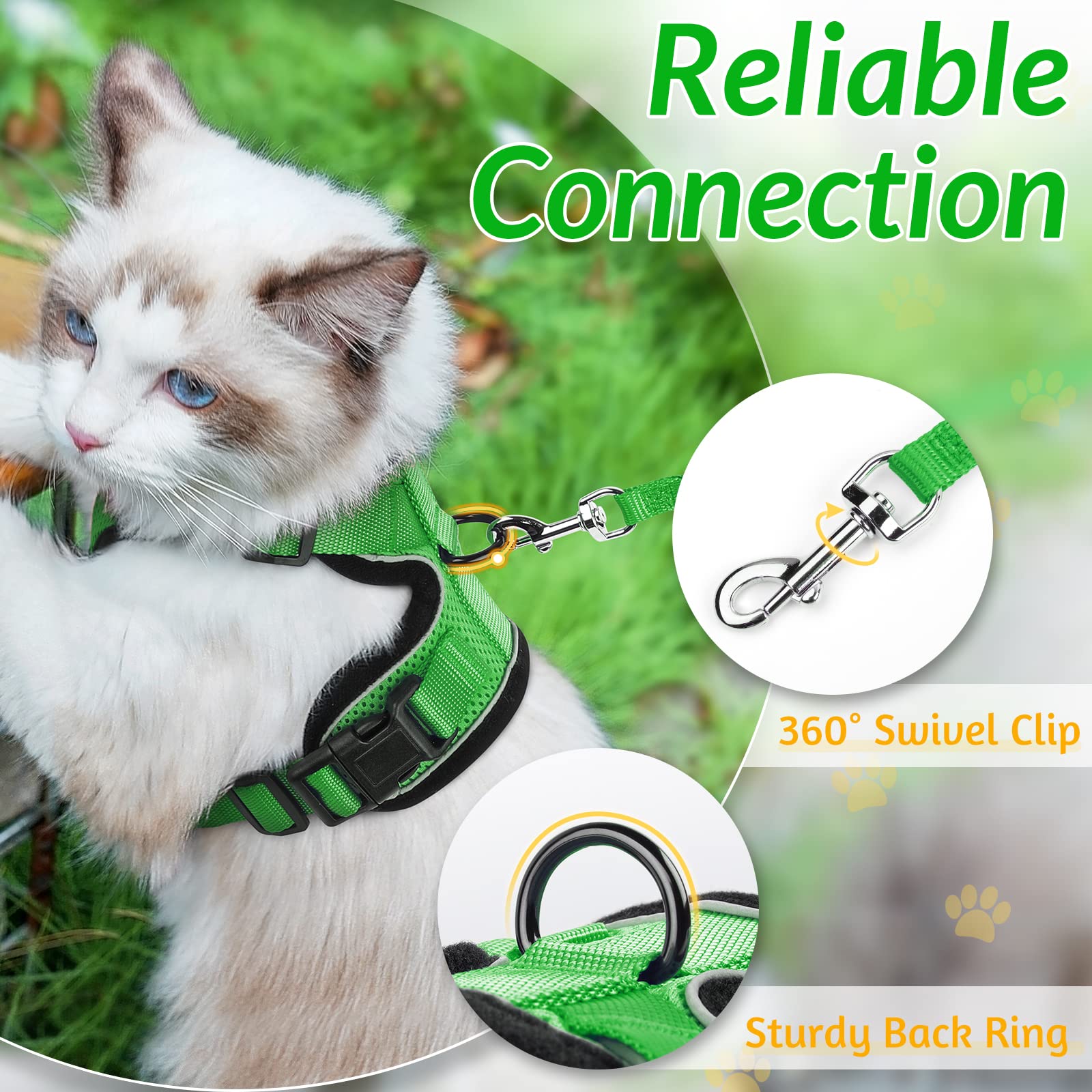 Rabbitgoo Cat Harness And Leash For Walking, Escape Proof Soft Adjustable Vest Harnesses For Cats, Easy Control Breathable Reflective Strips Jacket, Grass Green, Xs