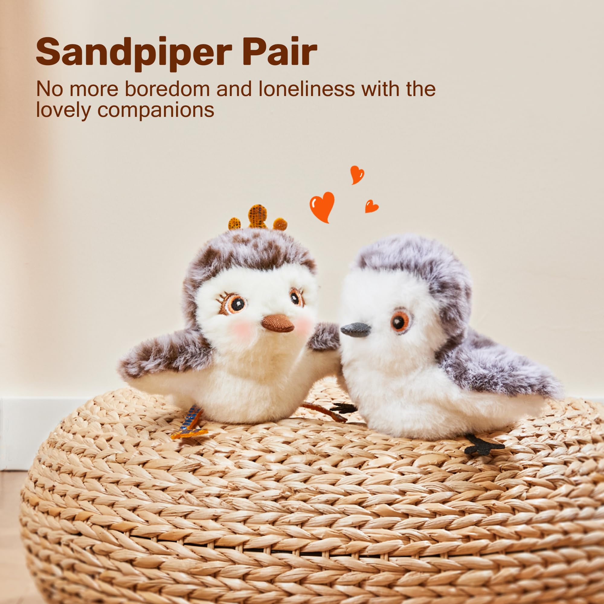 Potaroma Cat Toys 2 Pcs Flapping Sandpiper Pair-Mate, Lifelike Birds Chirp, Chargeable Touch Activated Kitten Fun Interactive Kitty Exercise With Catnip For All Breeds