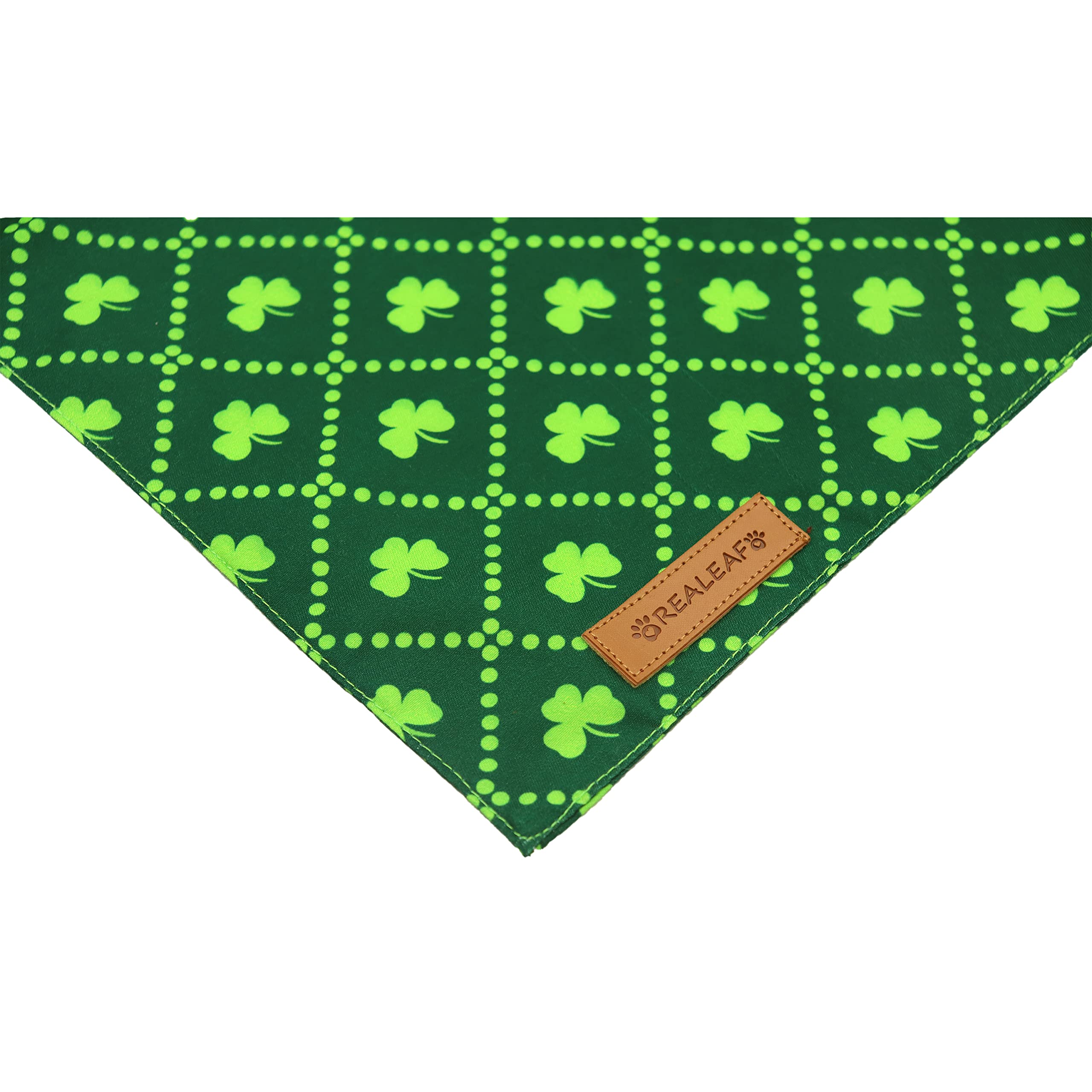 Realeaf St. Patrick's Day Dog Bandanas, Reversible X-Large Green Shamrock Scarf for Large Dogs, Premium Cotton Fabric