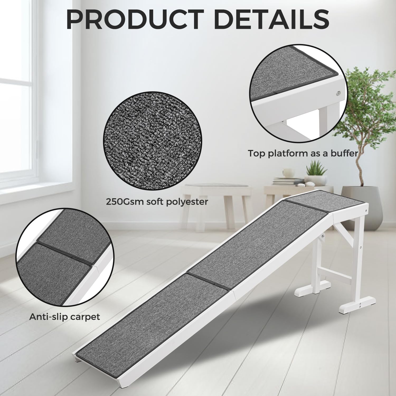 Mewang Dog Ramp For Bed - Pet Ramp For Dogs With Non-Slip Carpet And Top Platform - 74'' Long Dog Ramps For Small Dogs Medium Do