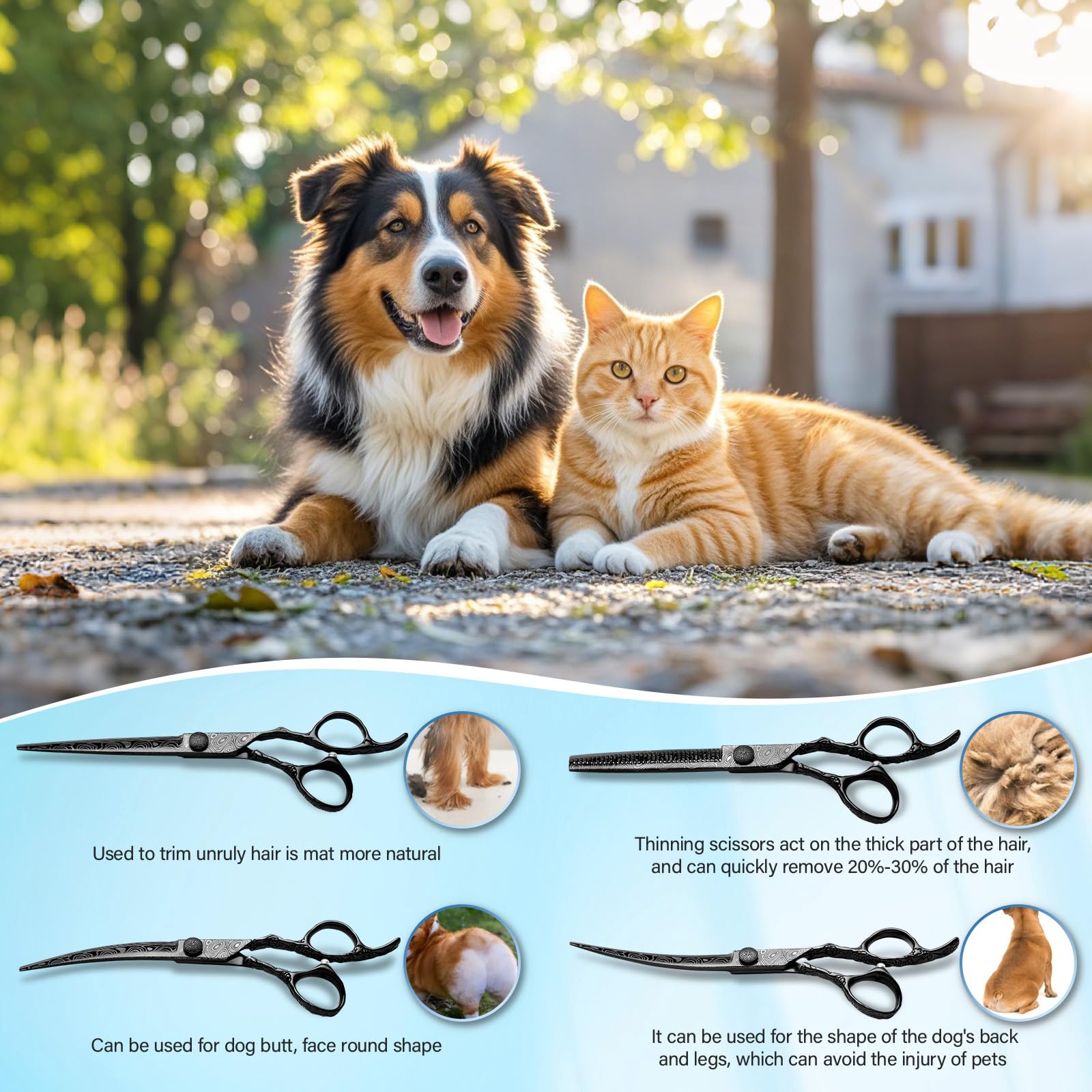 Citywish Dog Grooming Scissors,Black With Safety Round Tips,5 In 1 Curved Dog Scissors For Grooming,Professional Pet Grooming Sh