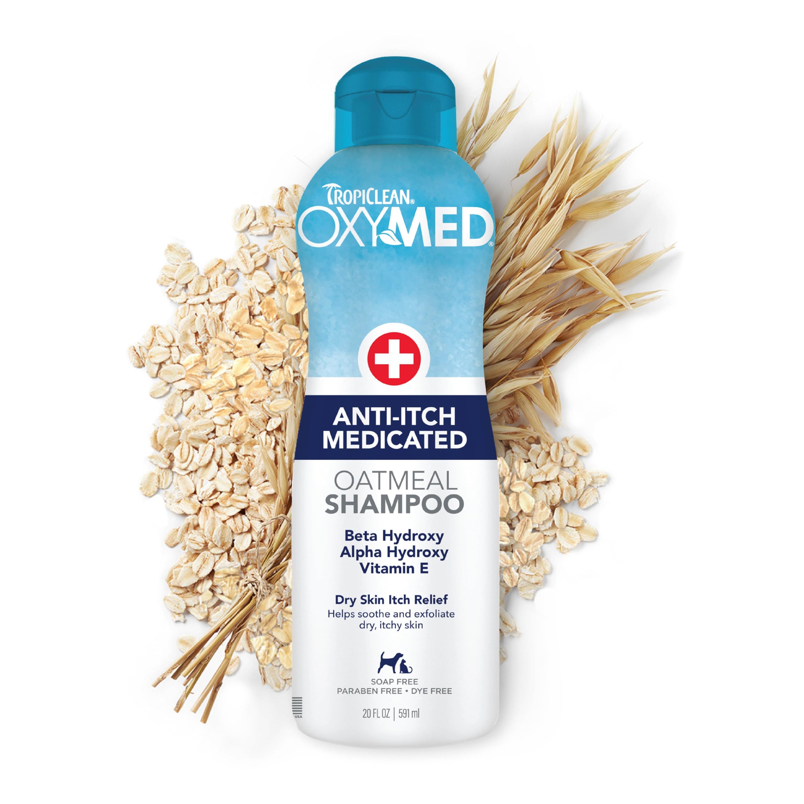 TropiClean OxyMed Dog Shampoo for Allergies and Itching , Medicated Oatmeal Shampoo for Dry Itchy Skin, Seborrhea, & Hot Spots, 