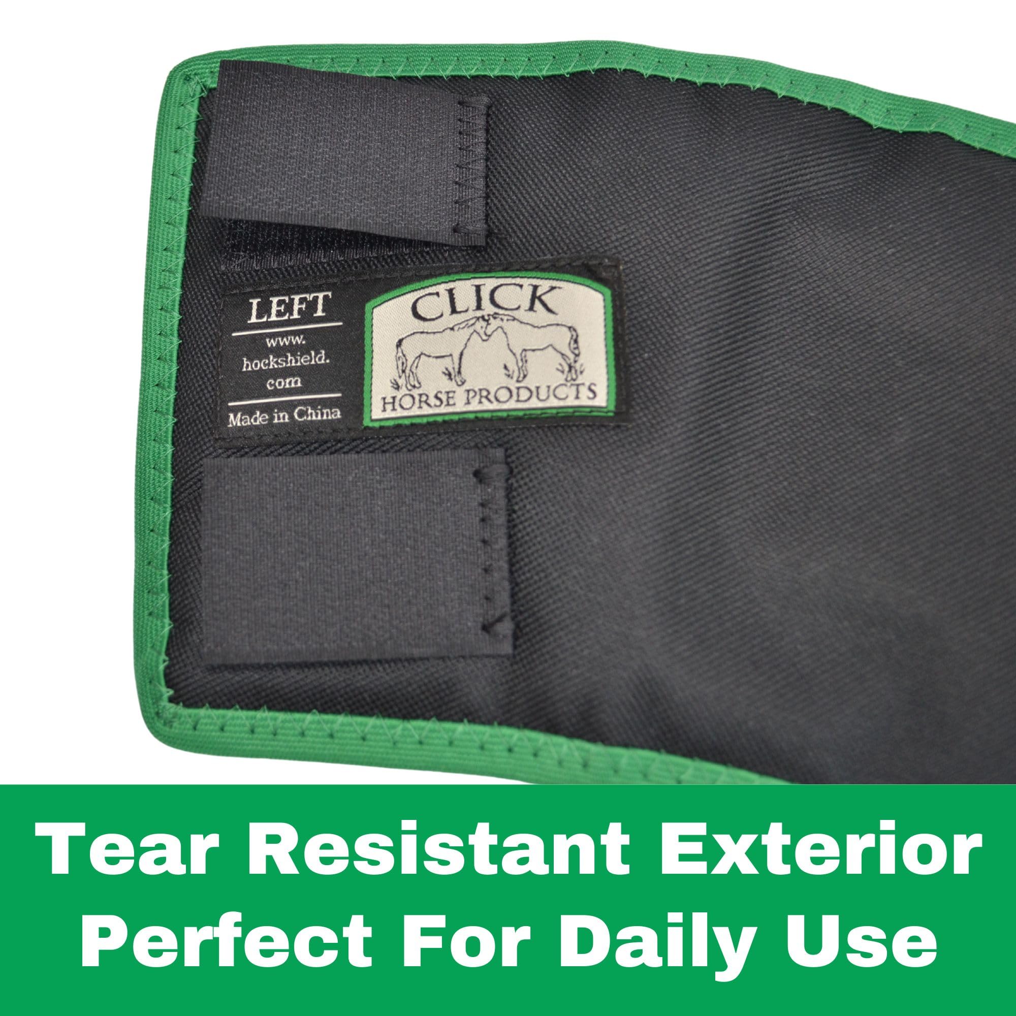 Click Horse Fetlock Shield, Horse Wrap, Prevents Pressure Sores & Bed Sores Fetlock Shields For Horses, Protection Horse Boots, Bedsore Boots, Nylon Lined Interior Black W/Green Trim - One Size