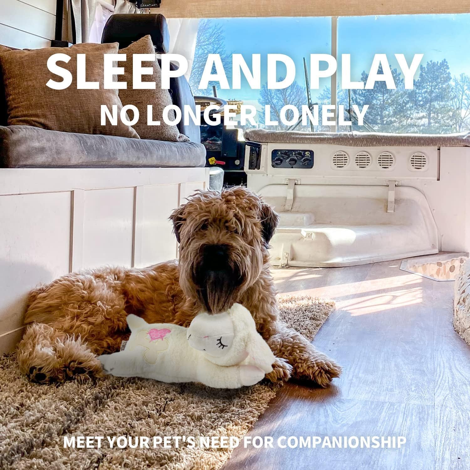 ALL FOR PAWS Dog Anxiety Relief Plush Toy, Dog Sleep Aid Warm Comfort Toys, Dog Pillow for Puppy Crate, Dog Stuffed Animals, (Wh