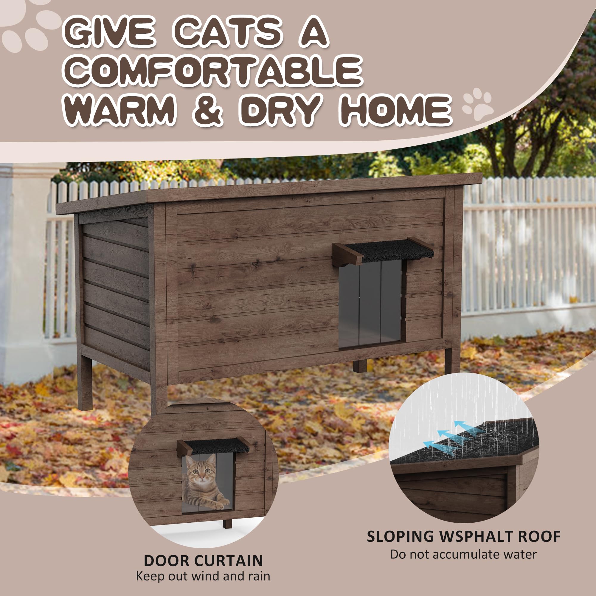 Kinchoix Outdoor Cat House Feral Cat Shelter Fully Insulated Outside Feral Cat Enclosure Wooden For Multiple Cats Possum Stray C