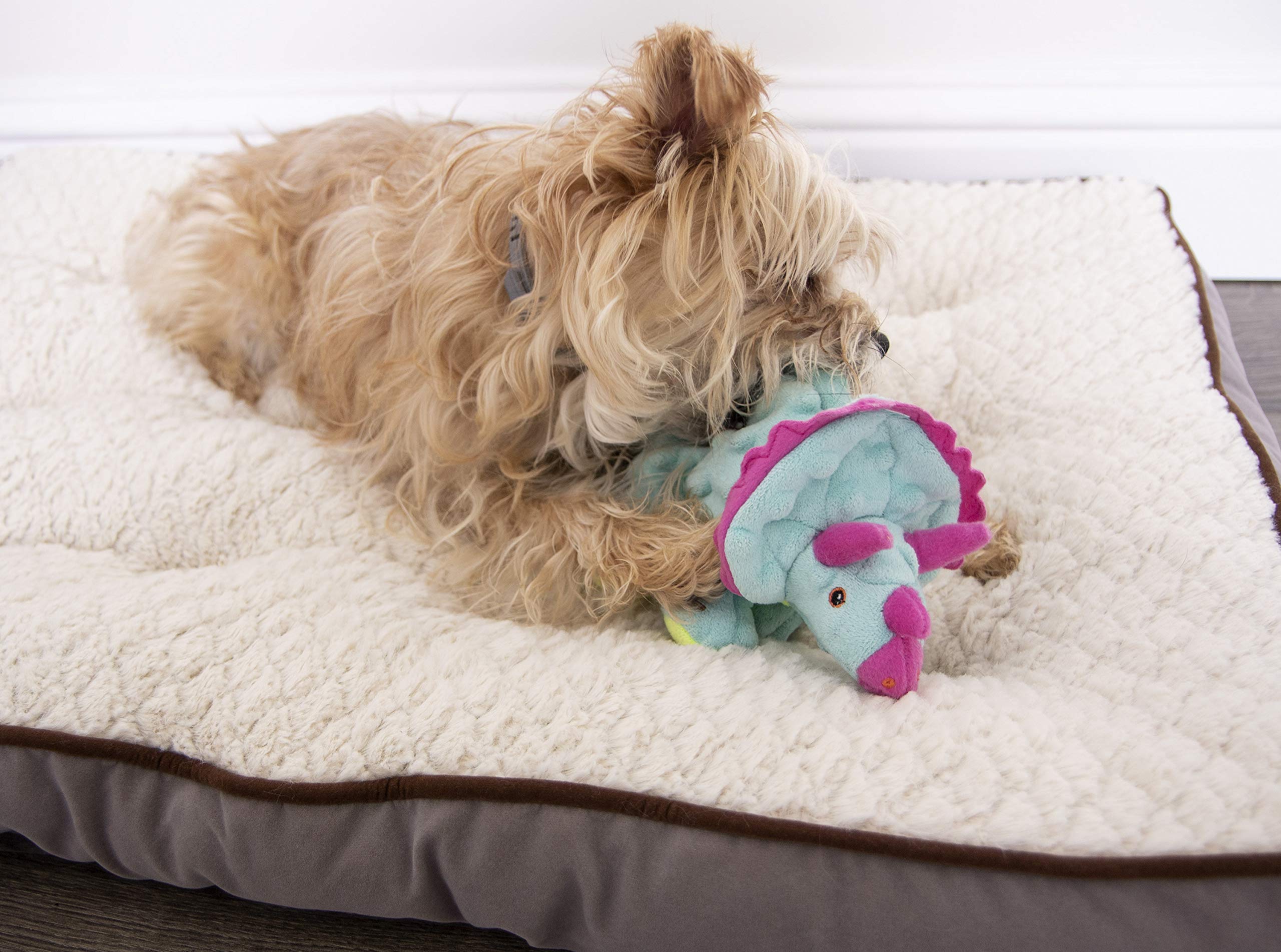 Godog Dinos Frills Plush Squeaker Chew Guard Dog Toy, Small, Teal