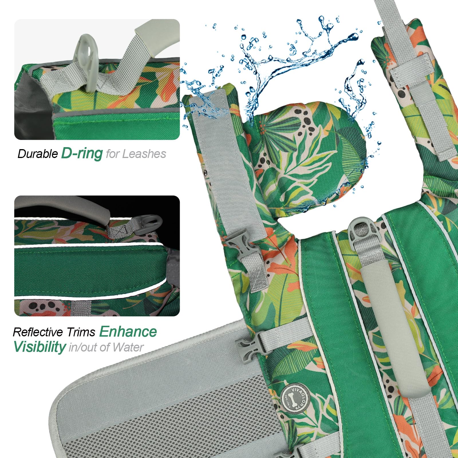 Vivaglory Dog Life Jacket With Removable Front Float, Life Vest With Reflective Trims & Extra Padding For Swimming & Boating, Floral, Xxs