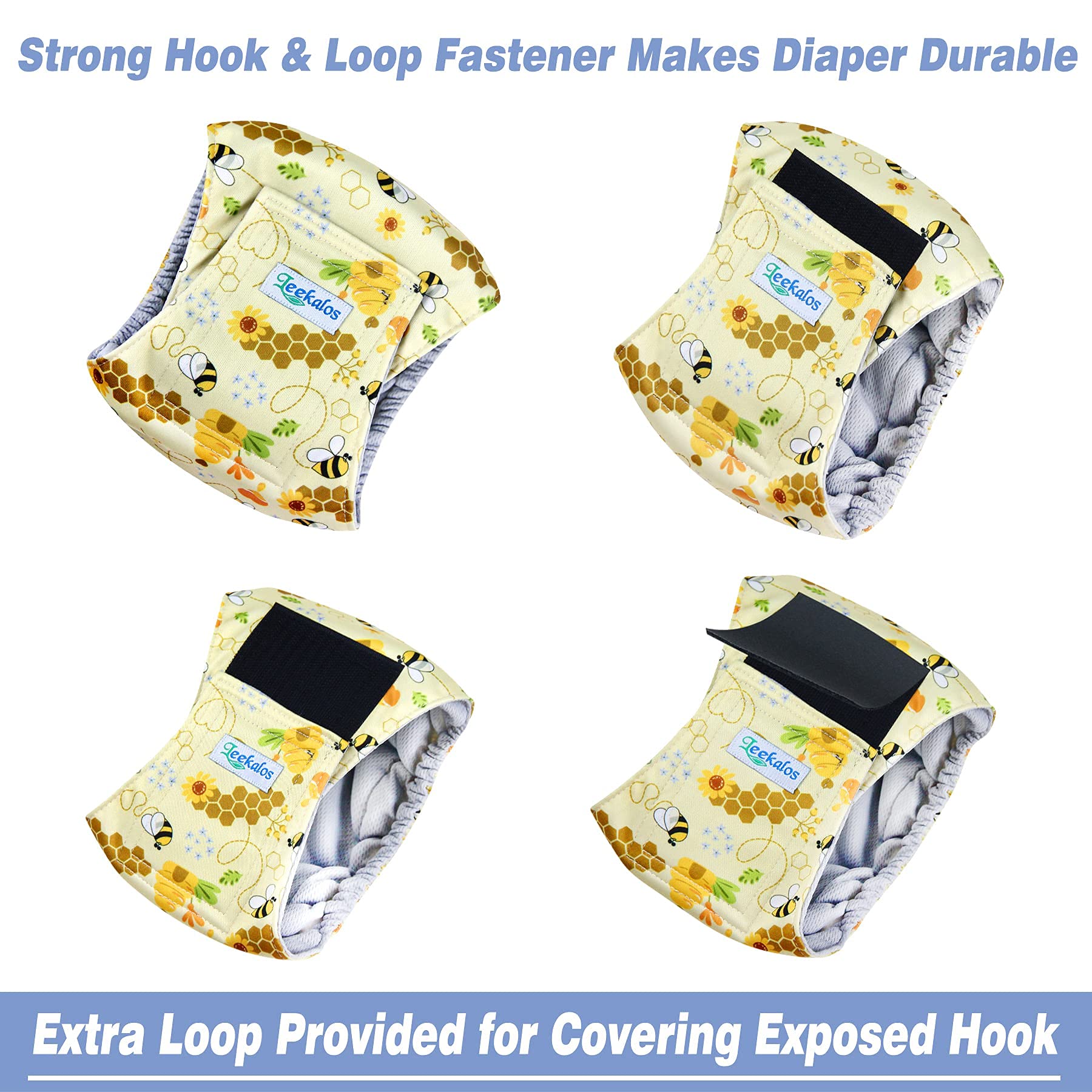 Leekalos Male Dog Diapers (3 Pack), High Absorbing Dog Belly Bands For Male Dogs, Washable Reusable Dog Male Wraps (Bee, Xx-Large)