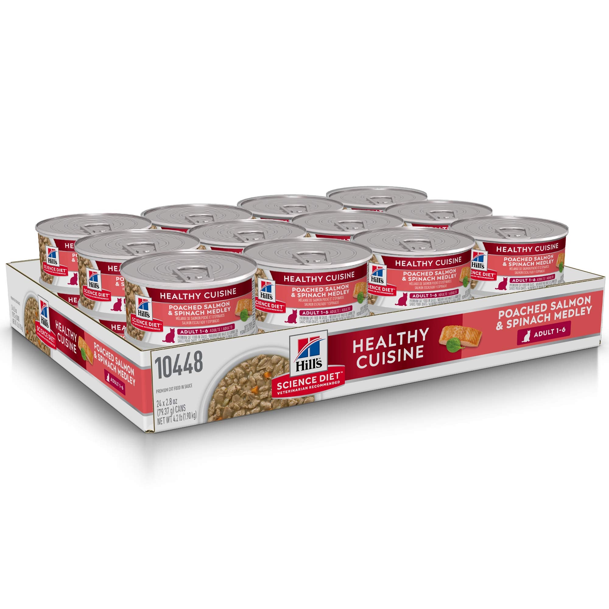 Hills Science Diet Healthy Cuisine, Adult 1-6, Great Taste, Wet Cat Food, Patched Salmon & Spinach Stew, 2.8 oz Can, Case of 24