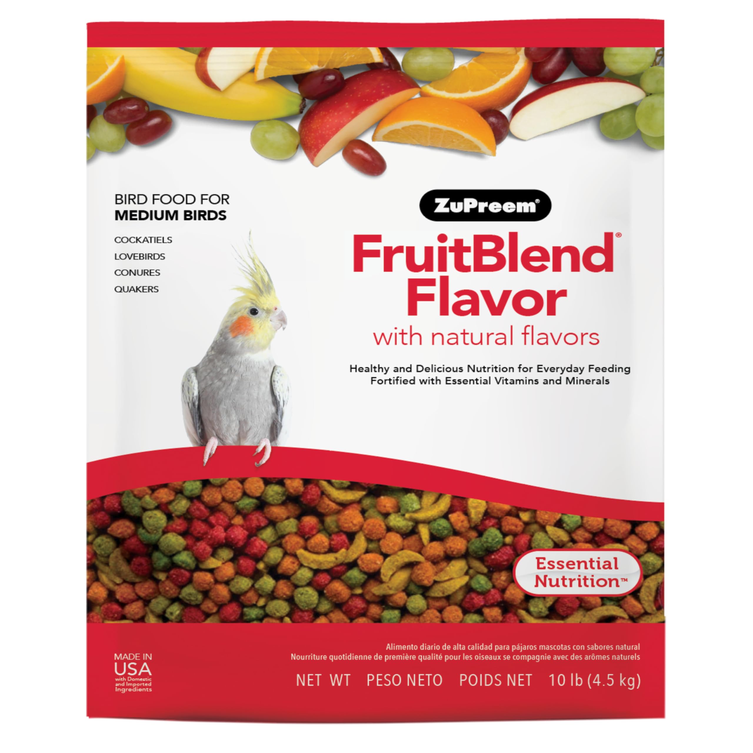 ZuPreem FruitBlend Bird Food, Bird Feed Pellets for Cockatiel, Lovebird, Quaker, Small Conure, Lorikeet, Core Nutrition with Nat