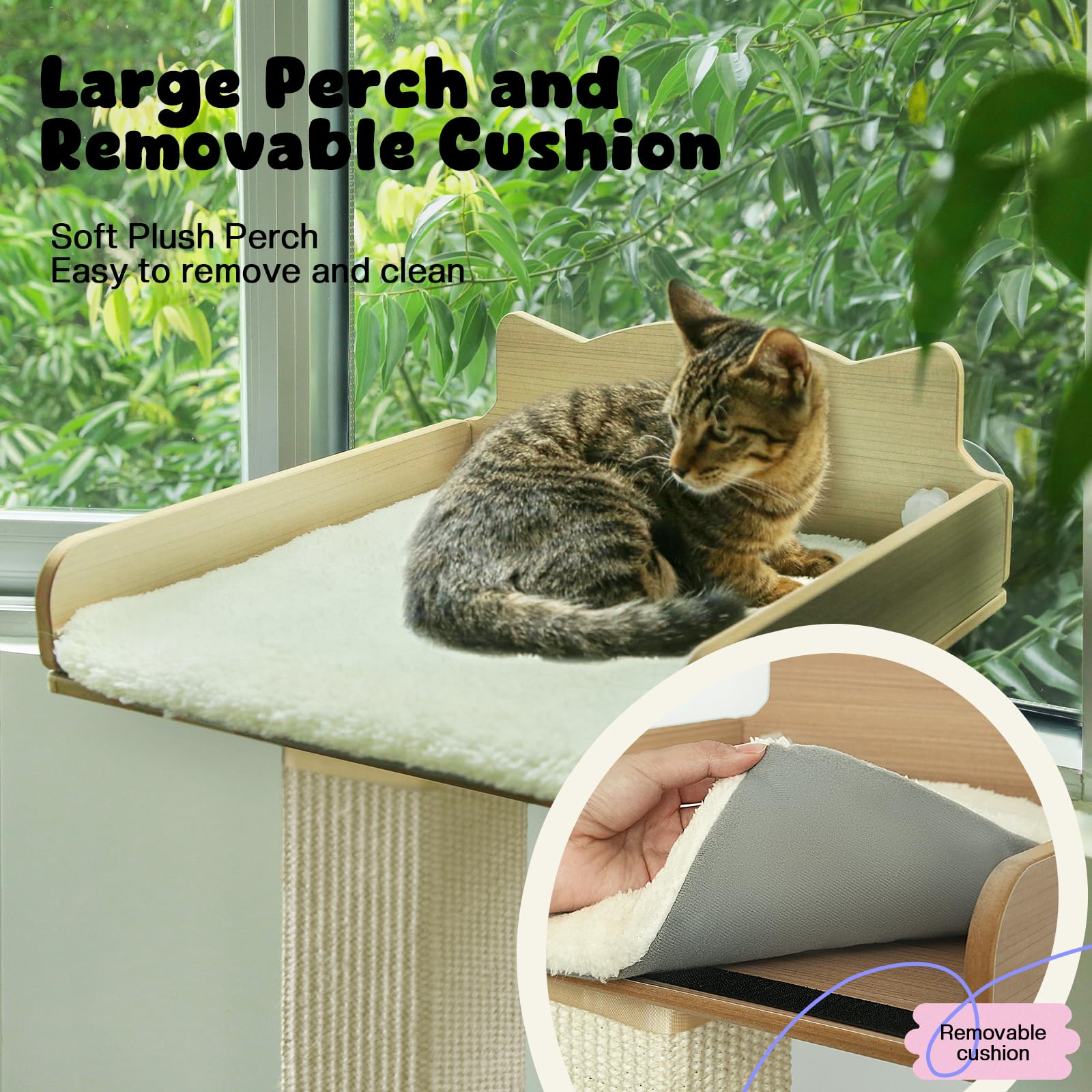 Cat Window Perch With Scratching Post, Cat Hammock For Window With 2 Suction Cups, Sisal Tall Cats Scratching Post With Large Pe