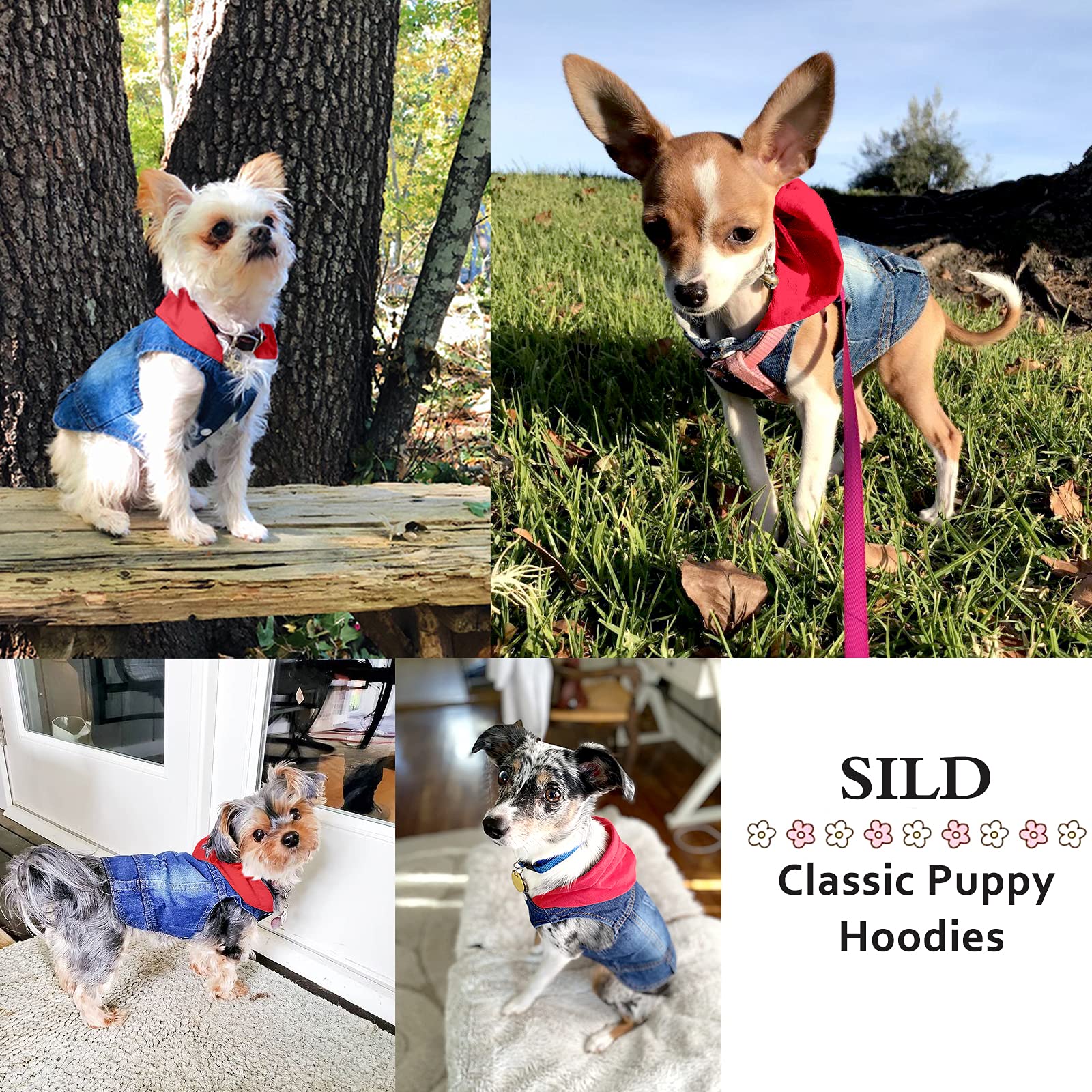 Sild Pet Clothes Dog Jeans Jacket Cool Blue Denim Coat Small Medium Dogs Lapel Vests Classic Hoodies Puppy Blue Vintage Washed Clothes (Red,Xl)