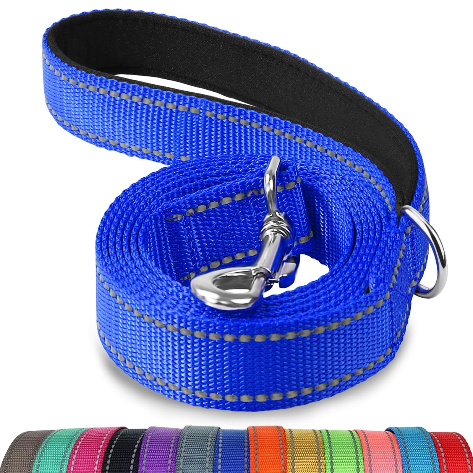 Joytale Double-Sided Reflective Dog Leash, 6 Ft/5 Ft/4 Ft, Padded Handle Nylon Dogs Leashes For Small & Medium Dogs Walking, Navy Blue, 5Ft