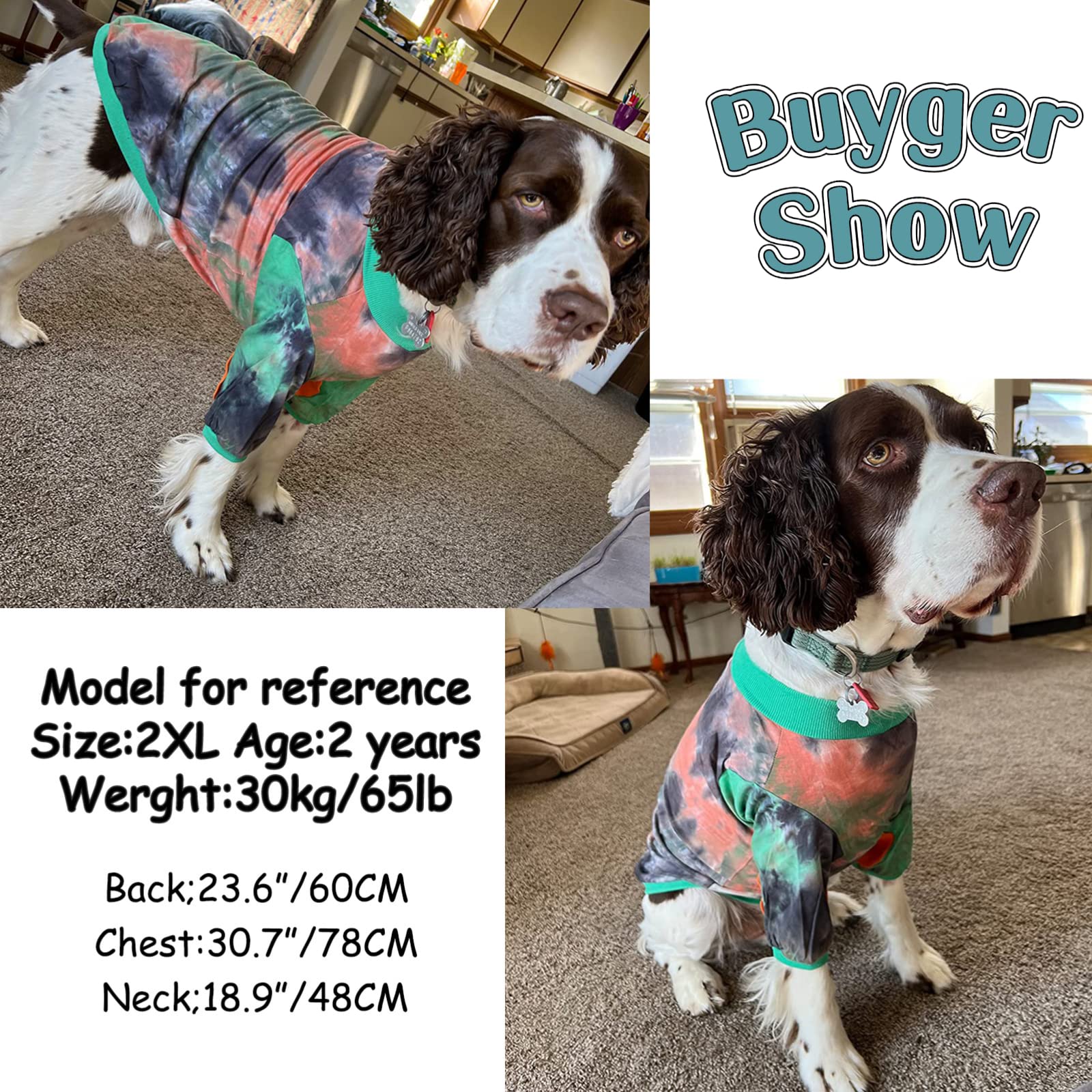 Pripre Dog T Shirt Striped Tie Dye Dog Clothes For Large Dogs Breathable Stretchy Cotton Clothes Dog Pajamas (Greenorange, Xxl)