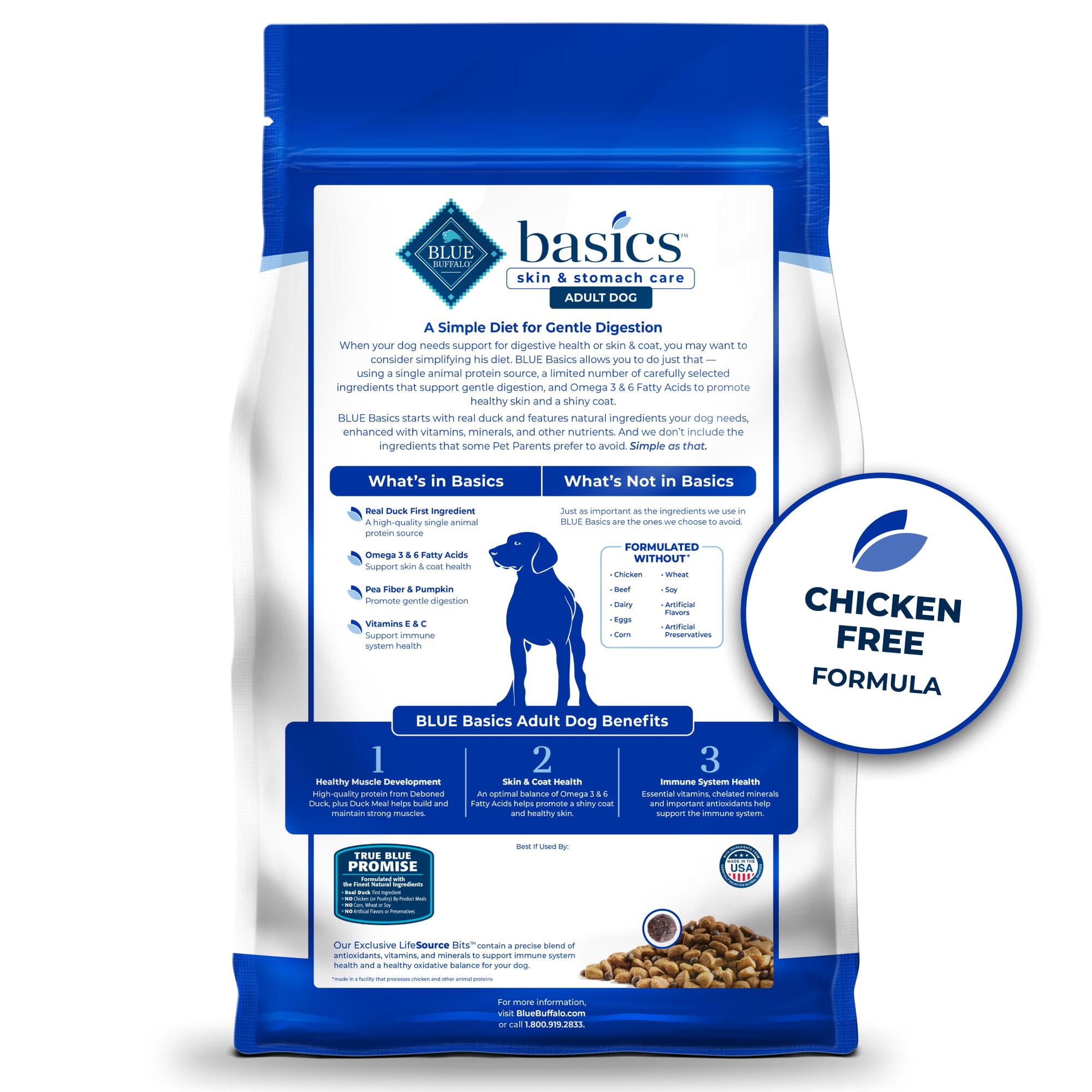 Blue Buffalo Basics Grain-Free Dry Dog Food for Adult Dogs, Limited Ingredient Diet, Duck Recipe, 22-lb. Bag