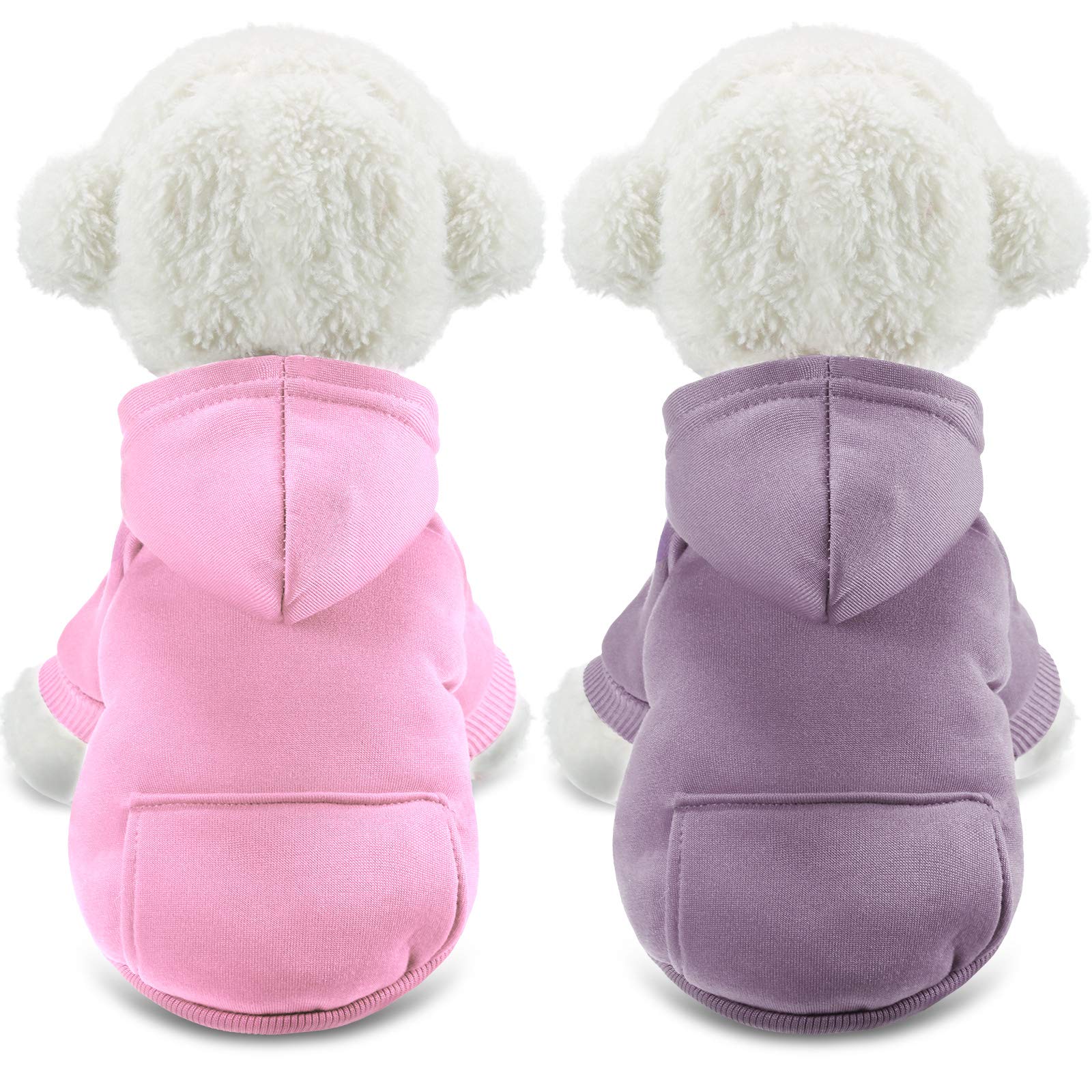 2 Pieces Winter Dog Hoodie Warm Small Dog Sweatshirts with Pocket Cotton Coat for Chihuahua Clothes Puppy Costume(M,Pink, Light 