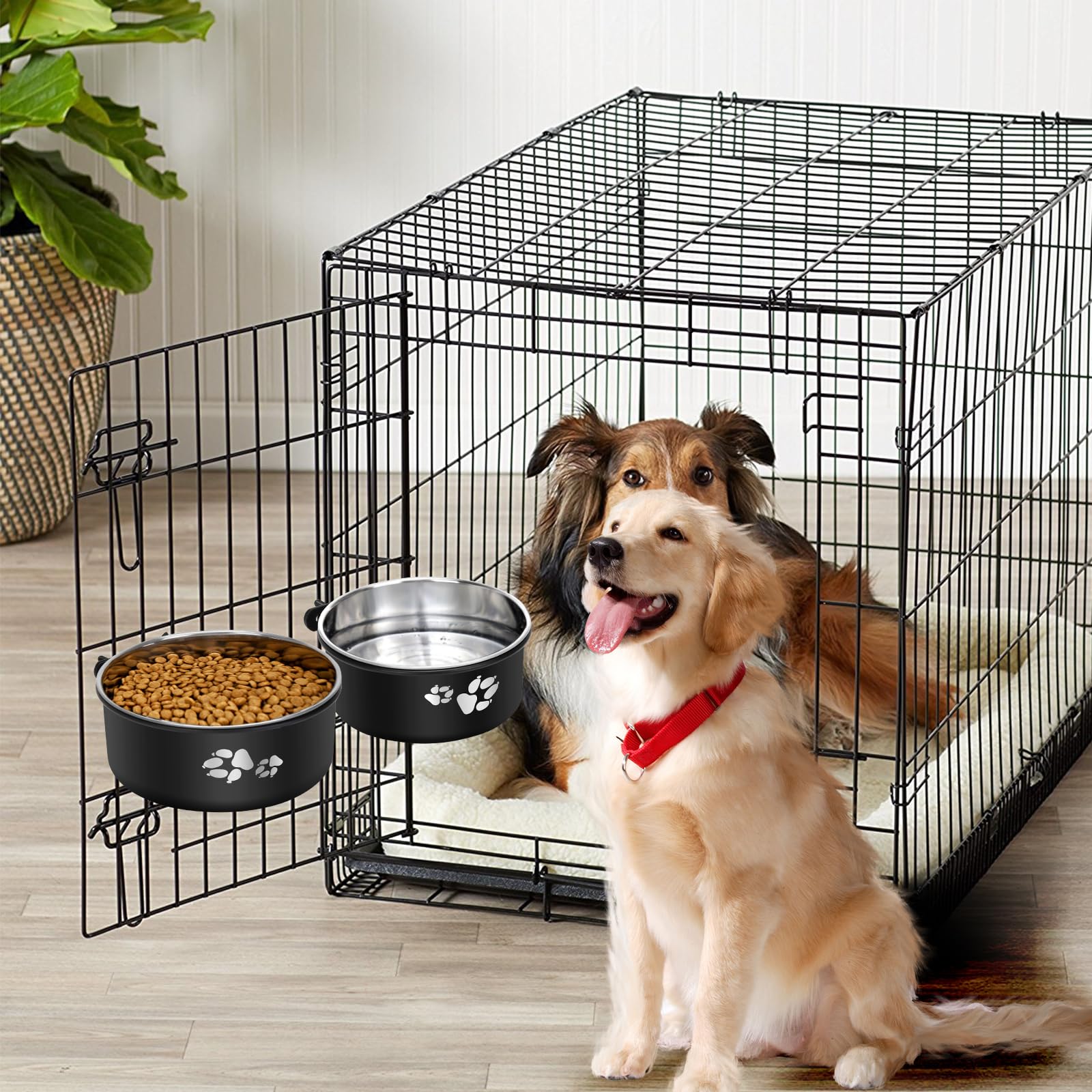 Offkitsly Kennel Water Bowl, Stainless Steel Dog Crate Water Bowl No Spill, 2 Pack Hanging Dog Bowls For Kennel Cage,Metal Pet F