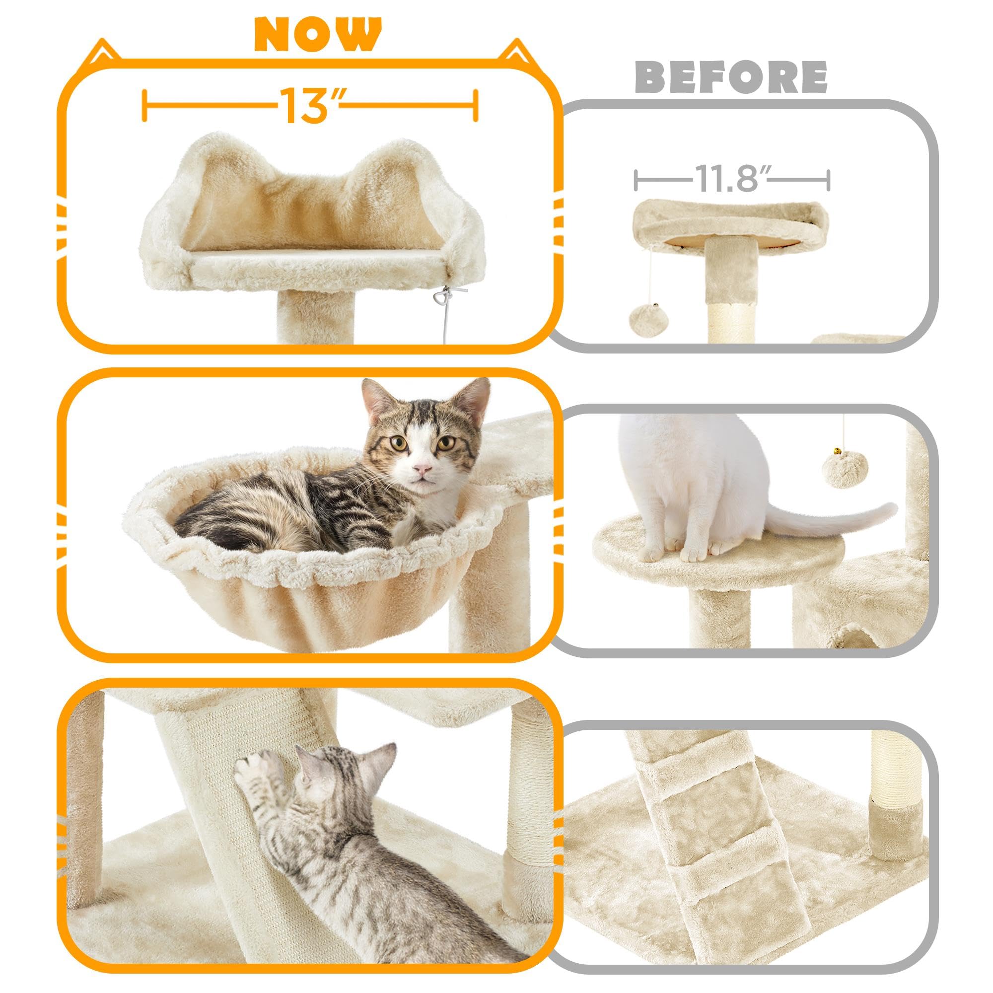 Yaheetech 57 Inches Cat Tree For Indoor Cats, Multi-Level Cat Tower W/ 3 Padded Perches, 2 Cat Condos, 2 Hanging Balls And Scratching Posts, Beige