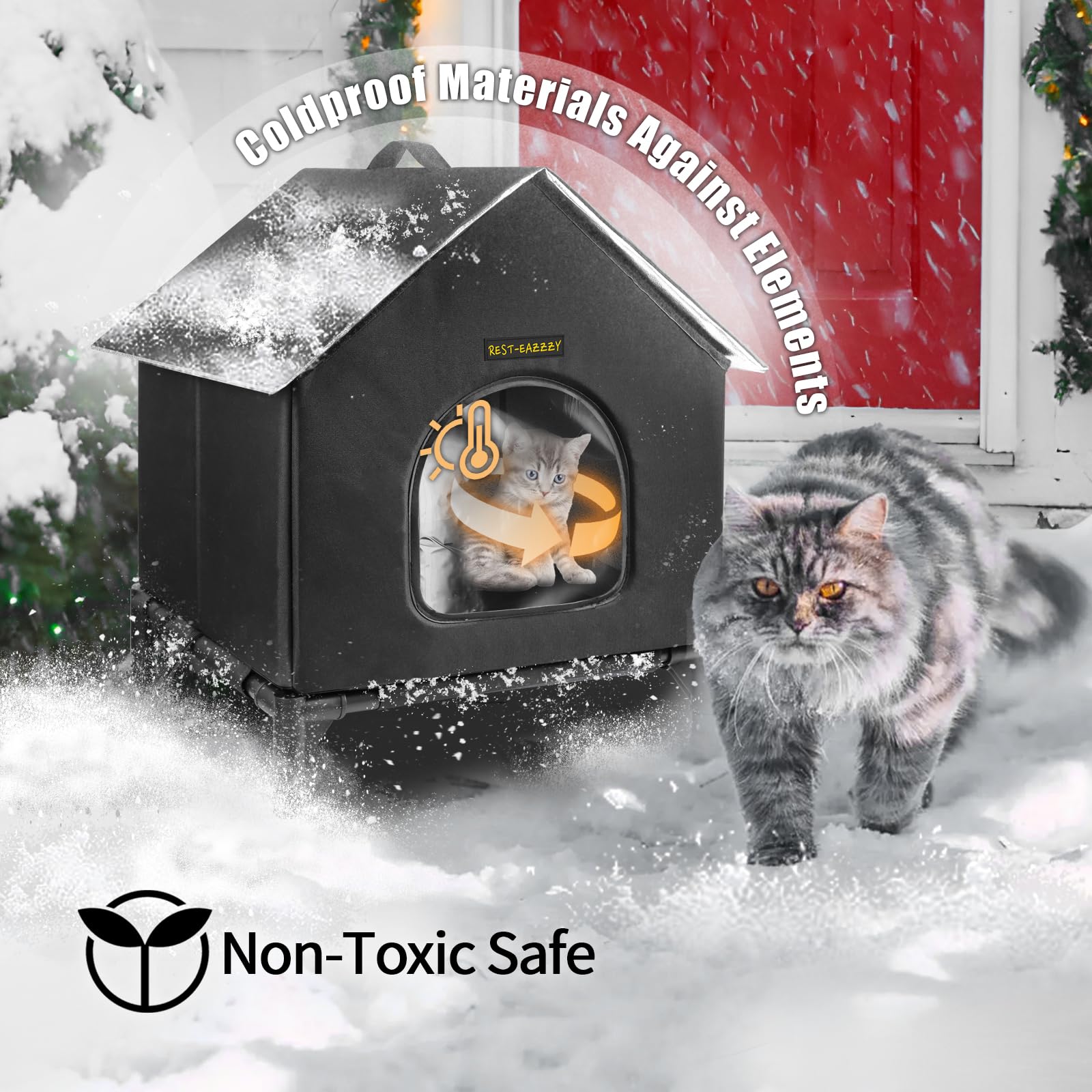 Rest-Eazzzy Cat House For Indoor And Outdoor Cats In Summer, Waterproof, Fully Insulated Shelter For Stray And Feral Cats, Great