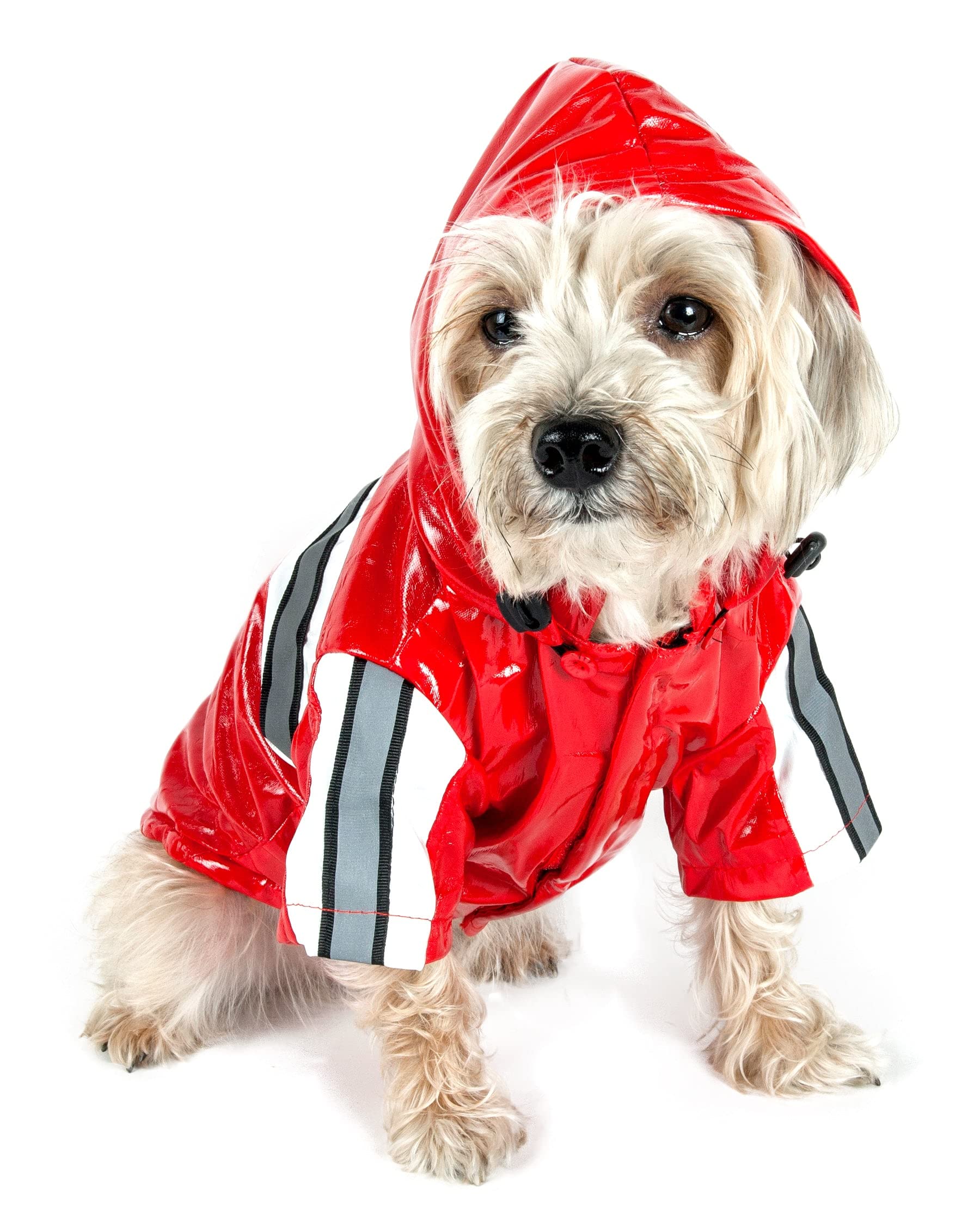 Pet Life ® Reflecta-Glow PVC Dog Raincoat - Reflective and Waterproof Dog Coat with Reversible Polar Fleece - Adjustable Pet Raincoat Dog Jacket on All 4 Sleeves with Removable Hood