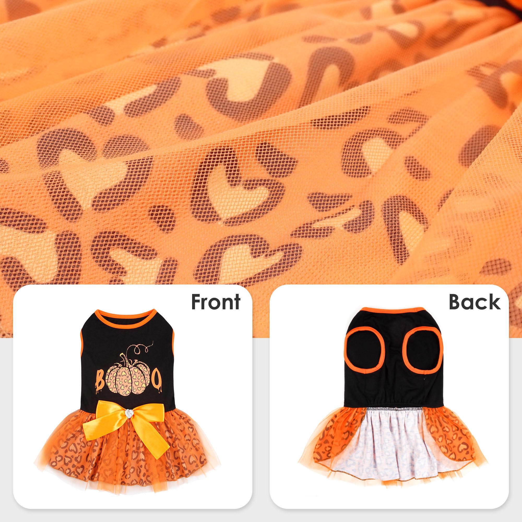 Cyeollo Halloween Dog Dress Holiday Outfits Boo Cute Leopard Print Pumpkin Puppy Girls Party Dog Tulle Dresses For Dogs Cats Size S