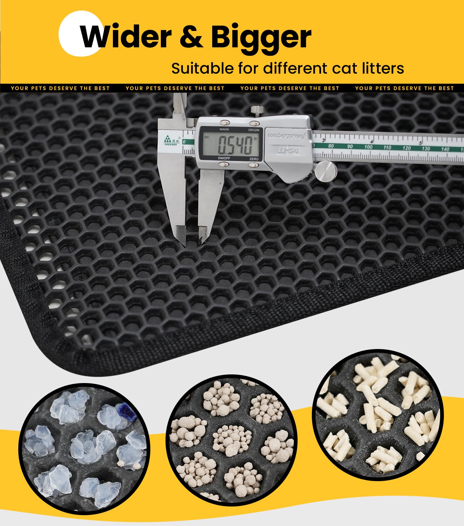 Conlun Cat Litter Trapping Mat For Small Spaces, 23.6''X14.6'' Space-Saving Litter Box Floor Mat, Hexagon Grids & Anti-Leak Base