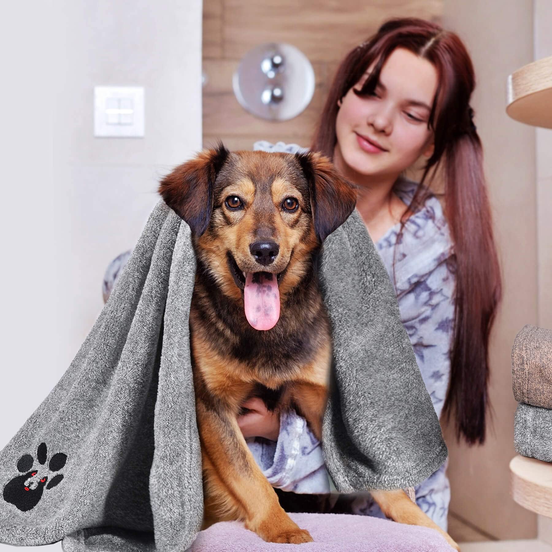 Dogvingpk Dog Towels For Drying Dogs - Pack Of 2 - Super Absorbent Soft Microfiber Pet Bath Grooming Towel For Dogs And Cats & M