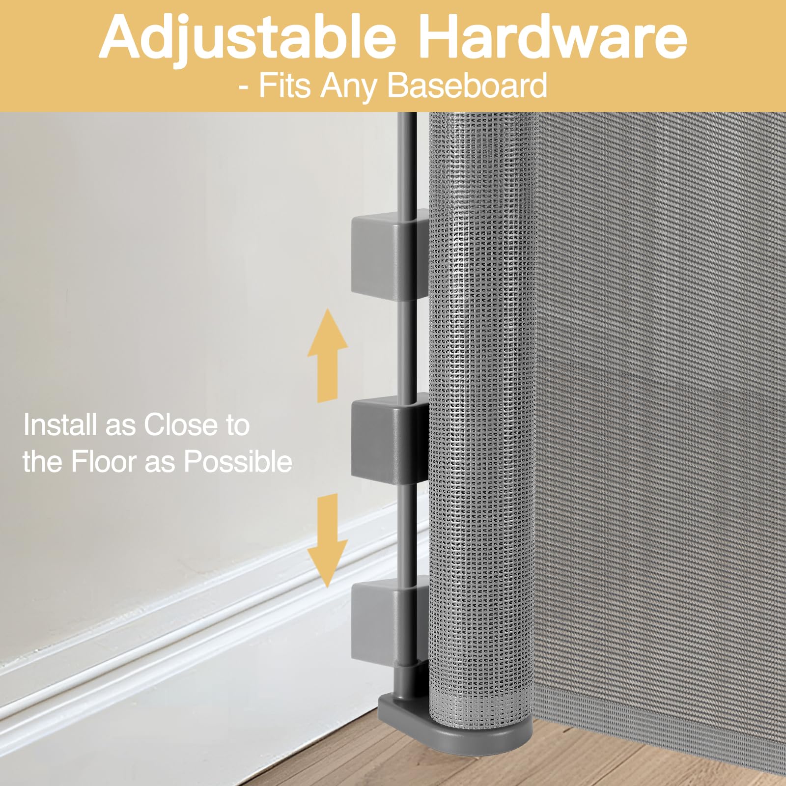 Reinforced 42 Extra Tall Baby Gate 55 Wide Retractable Dog Gate with Support Rods - Bottom Anti-Escape, Extra Tall Pet Gate Indo