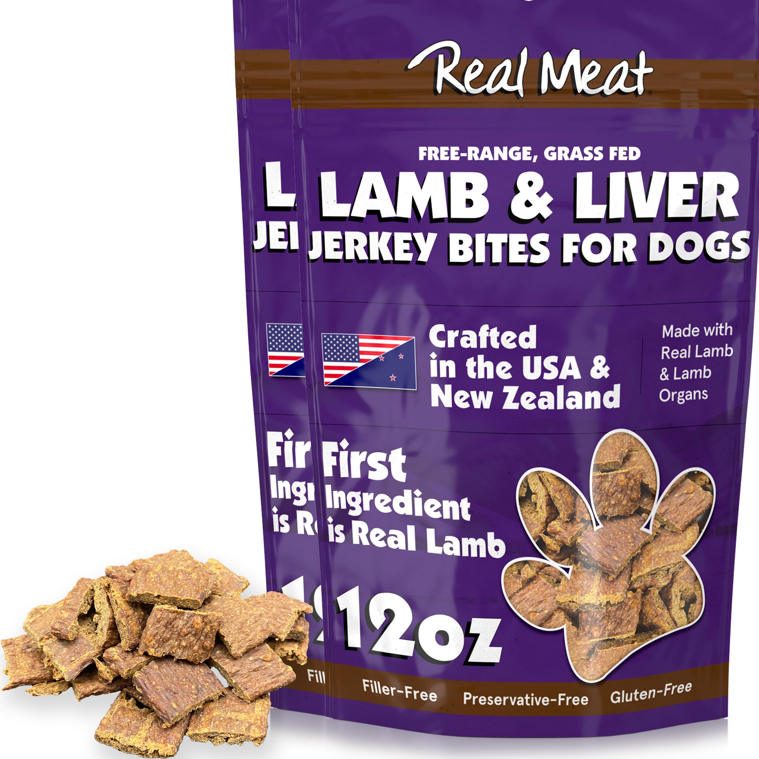 Real Meat Dog Treats - Two 12oz Bag of Bite-Sized Air-Dried Lamb & Liver Jerky for Dogs - Grain-Free Jerky Pet Treats Made up of