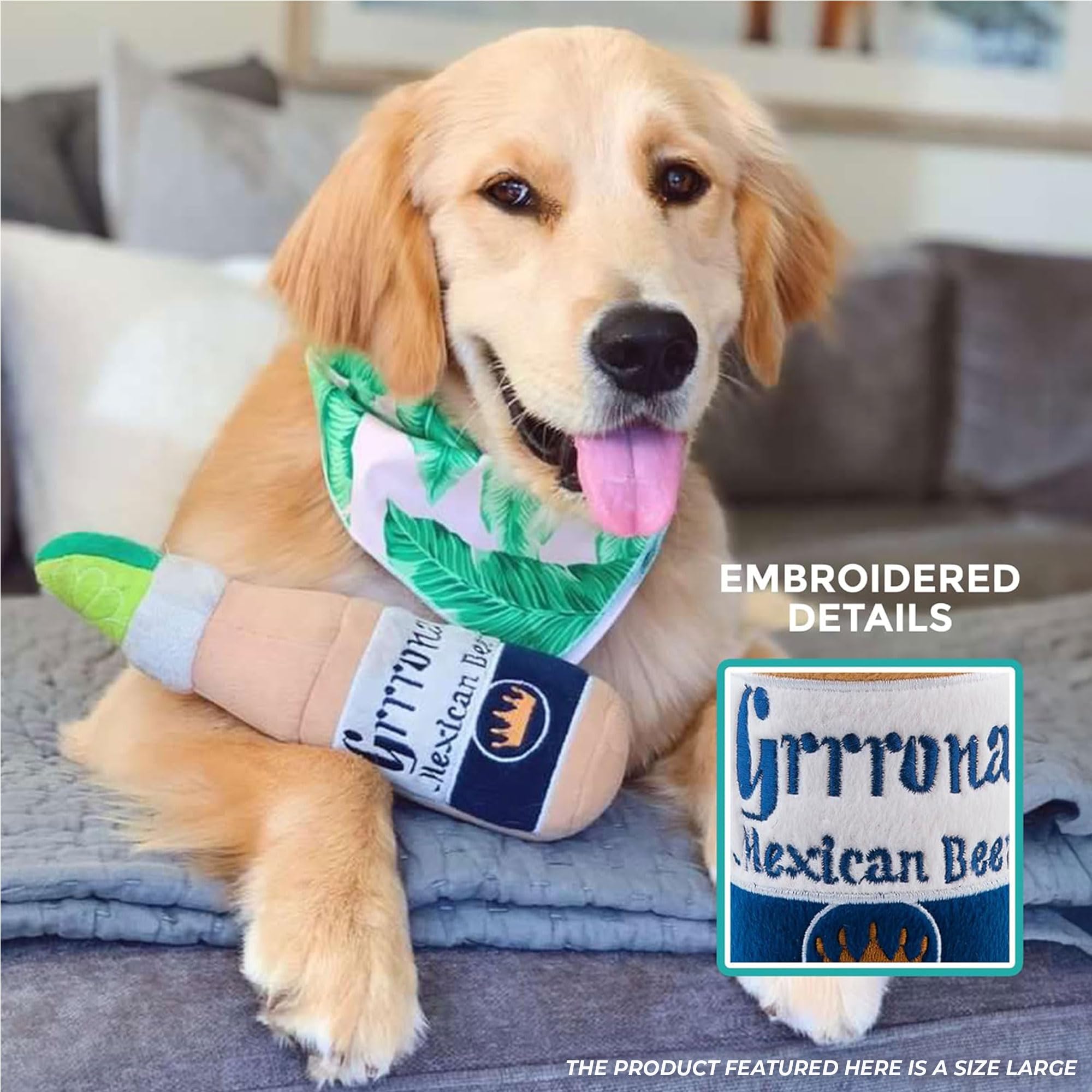 Haute Diggity Dog Grrrona Beer Bottle, Plush Designer Dog Toys with Interactive Squeaker, Stimulating Pet Enrichment, Machine-Wa