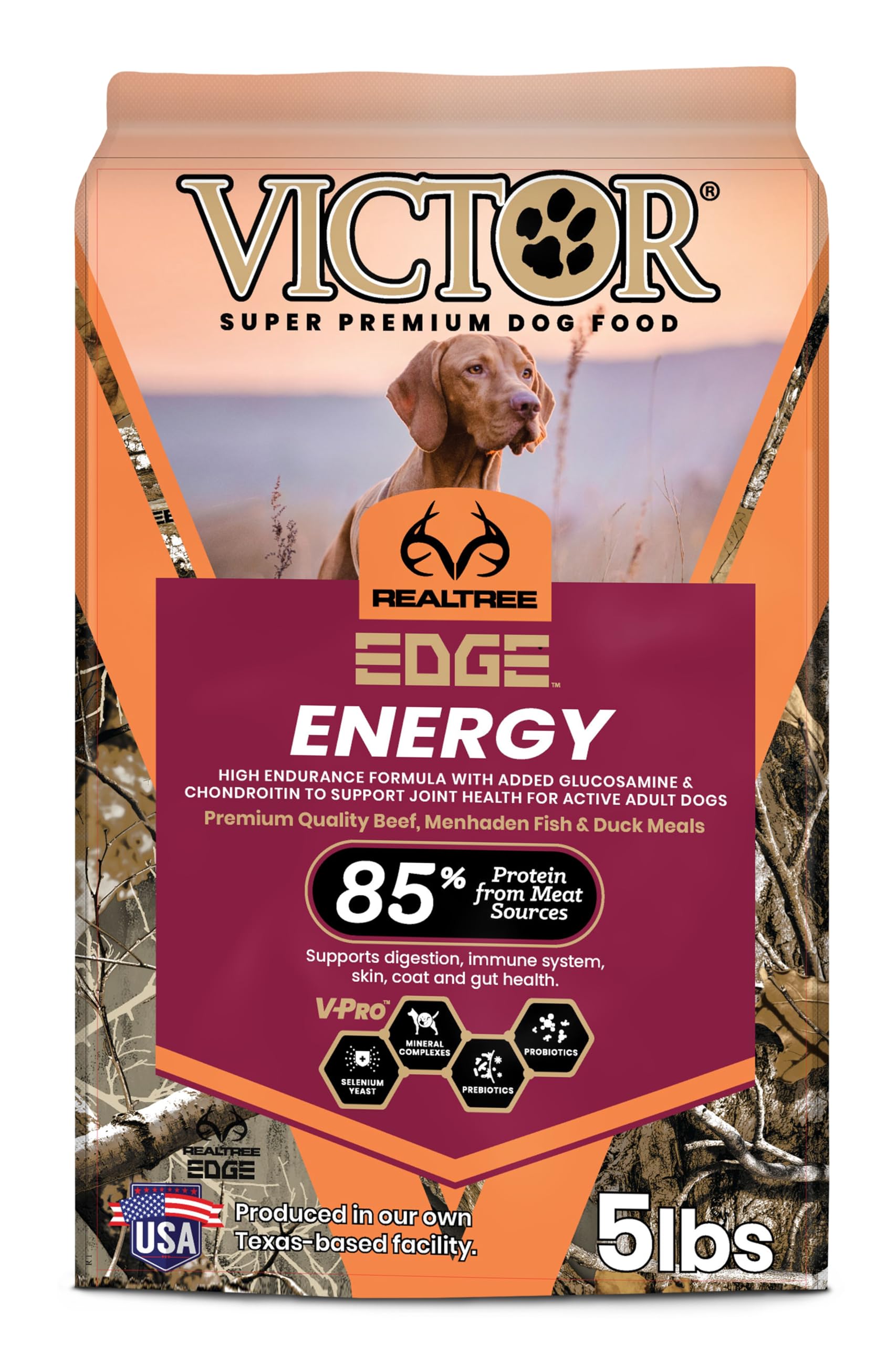VICTOR Super Premium Dog Food - Realtree Edge Energy Dry Food for Highly Active Dogs - 28% Protein, 22% Fat - Gluten Free Kibble