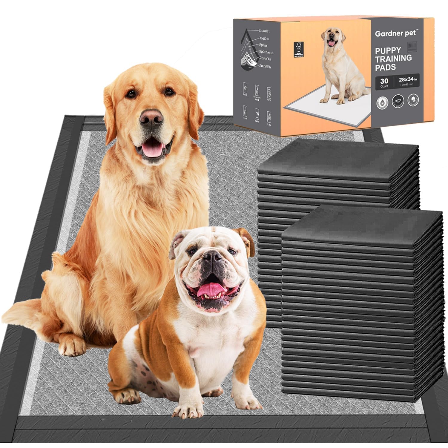 Charcoal Puppy Pads 28x34 Inches Extra Large Dog Pee Pads Odor-Control & Leak-Proof Disposable Pet Training Black New Edge-Wrapp