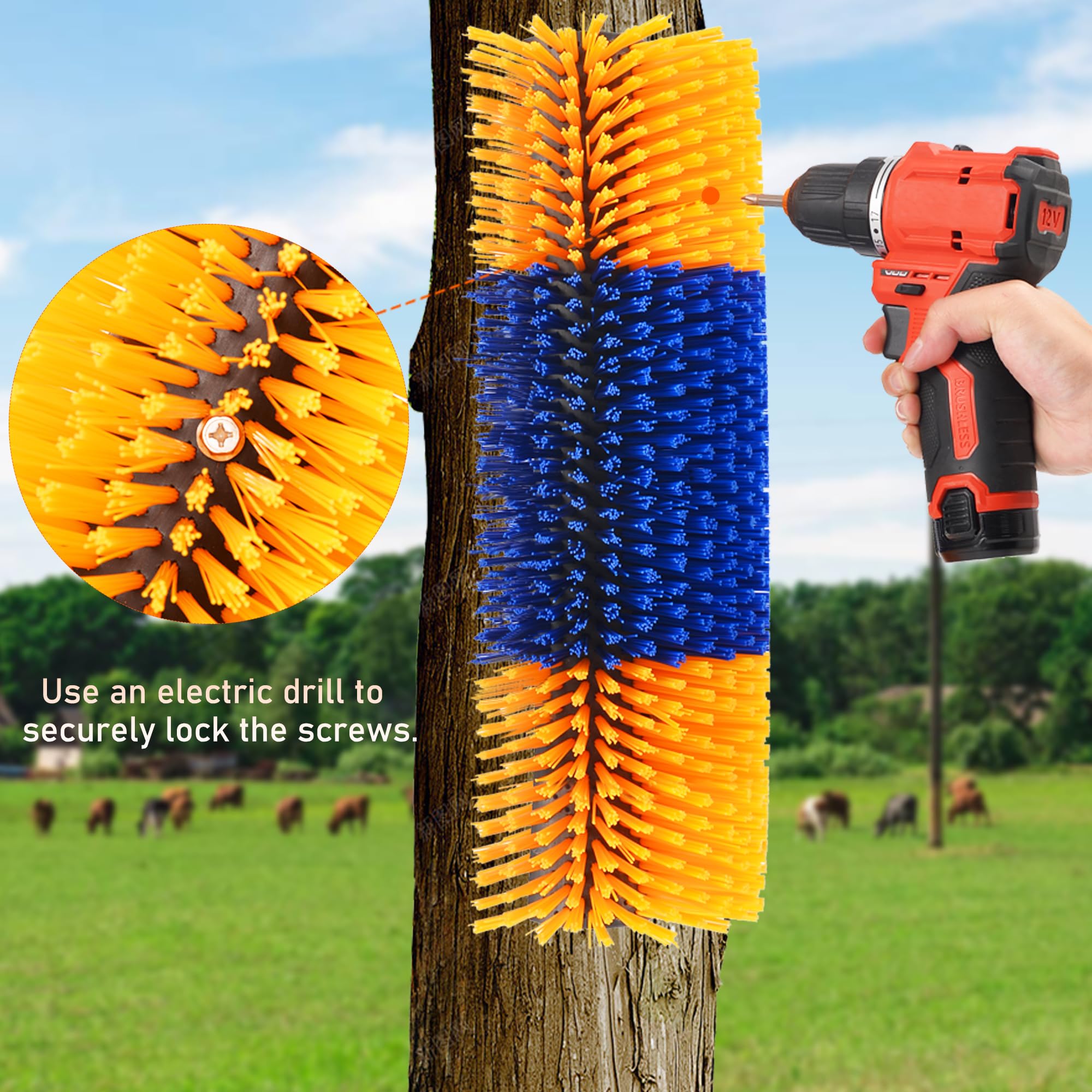 Kunbeien 2Pcs Livestock Scratch Brushes, Horse Scratcher Massage Brush Kit, Yellow