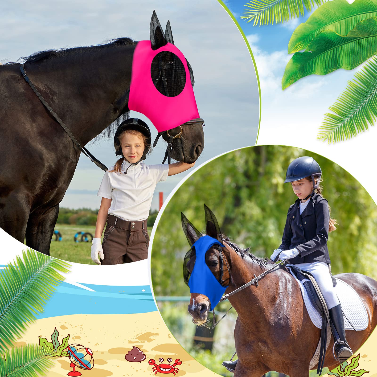 Weewooday 3 Pcs Horse Fly Masks for Horses Fly Masks with Ears Smooth and Elasticity Fly Mask with UV Protection