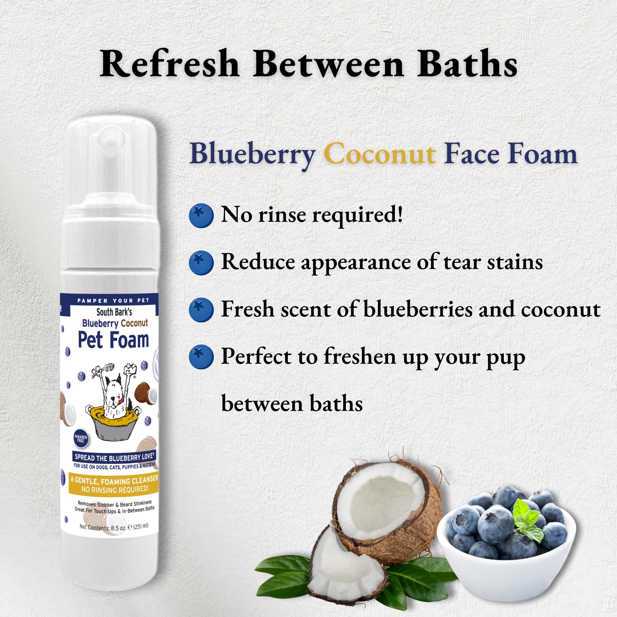 Showseason Blueberry-Coconut Pet Face Foam Cleanser For Dogs And Cats 8.5 Oz. | No Rinsing Required | Easy Cleaning | Biodegrada