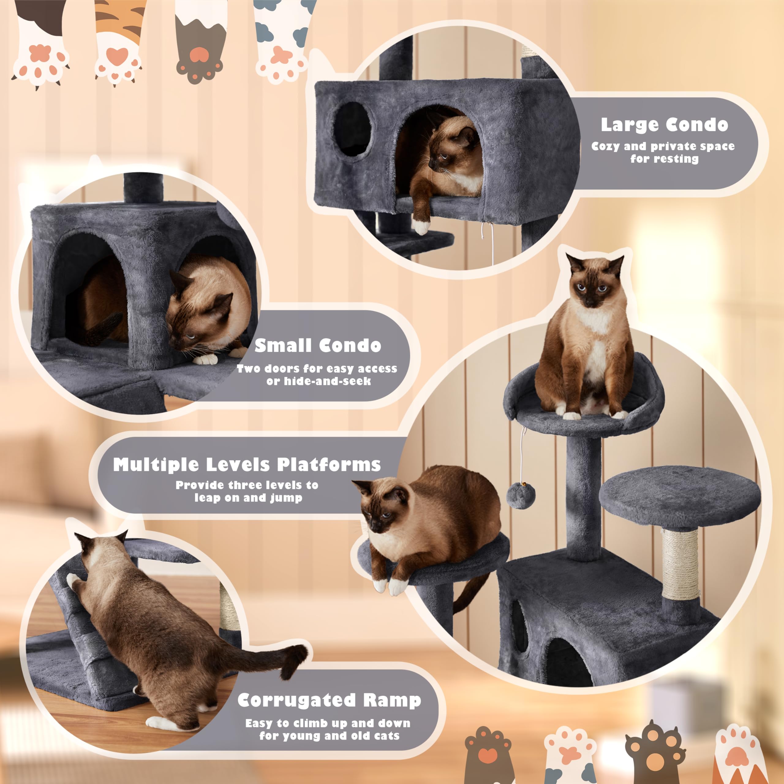 Yaheetech 54In Cat Tree Tower Condo Furniture Scratch Post For Kittens Pet House Play