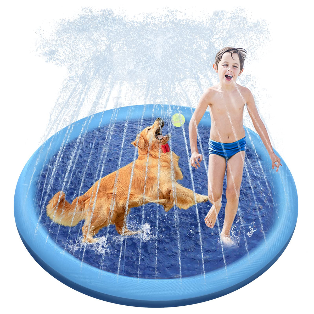 Raxurt Dog Pool, 59In/67In Anti-Slip Splash Sprinkler Pad For Dogs 0.55Mm Thickened Durable Upgrade Bath Pool Pet Summer Outdoor Water Toys Backyard Fountain Play Mat（150Cm）, New Version