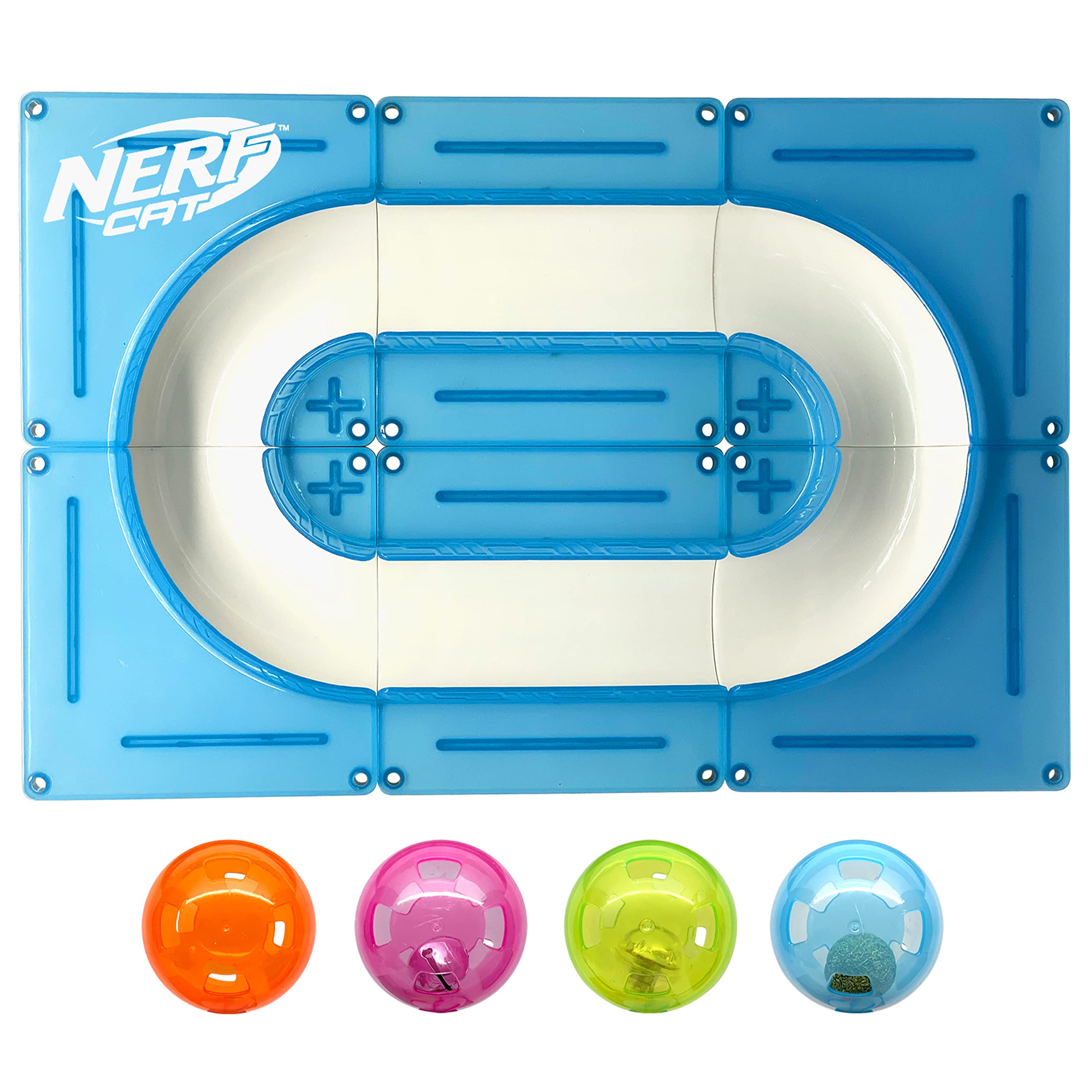 Nerf Cat Gift Set Box - 15In X 10In Abs Turbo Cat Track With 2 Inch Hollow Ball And 2 Inch Bell Ball And 2 Inch Led Ball And 2 Inch Catnip Ball