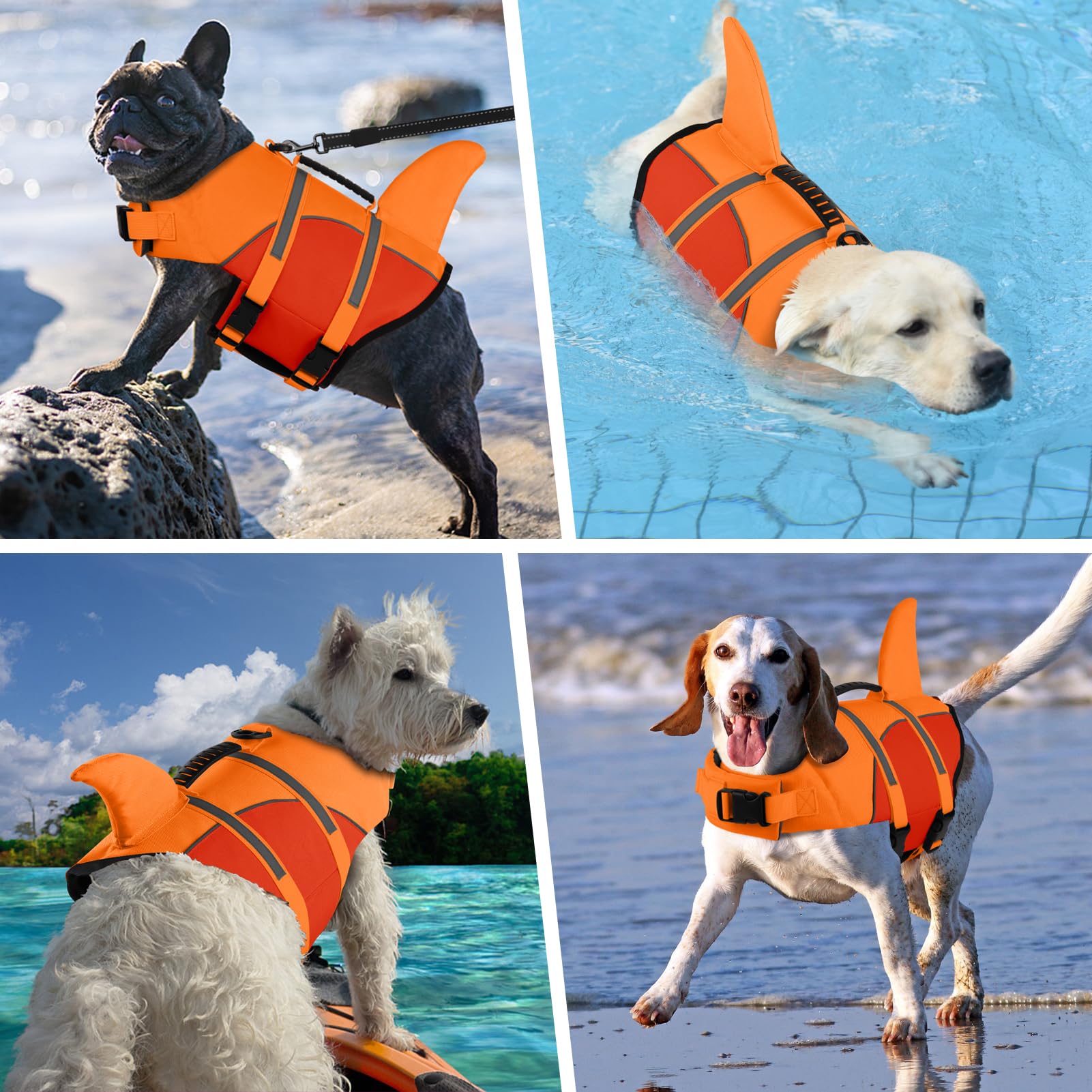Doglay Shark Life Vest For Dogs - Ripstop Jacket With Superior Buoyancy And Rescue Handle, Adjustable For Boating Swimming, Pet
