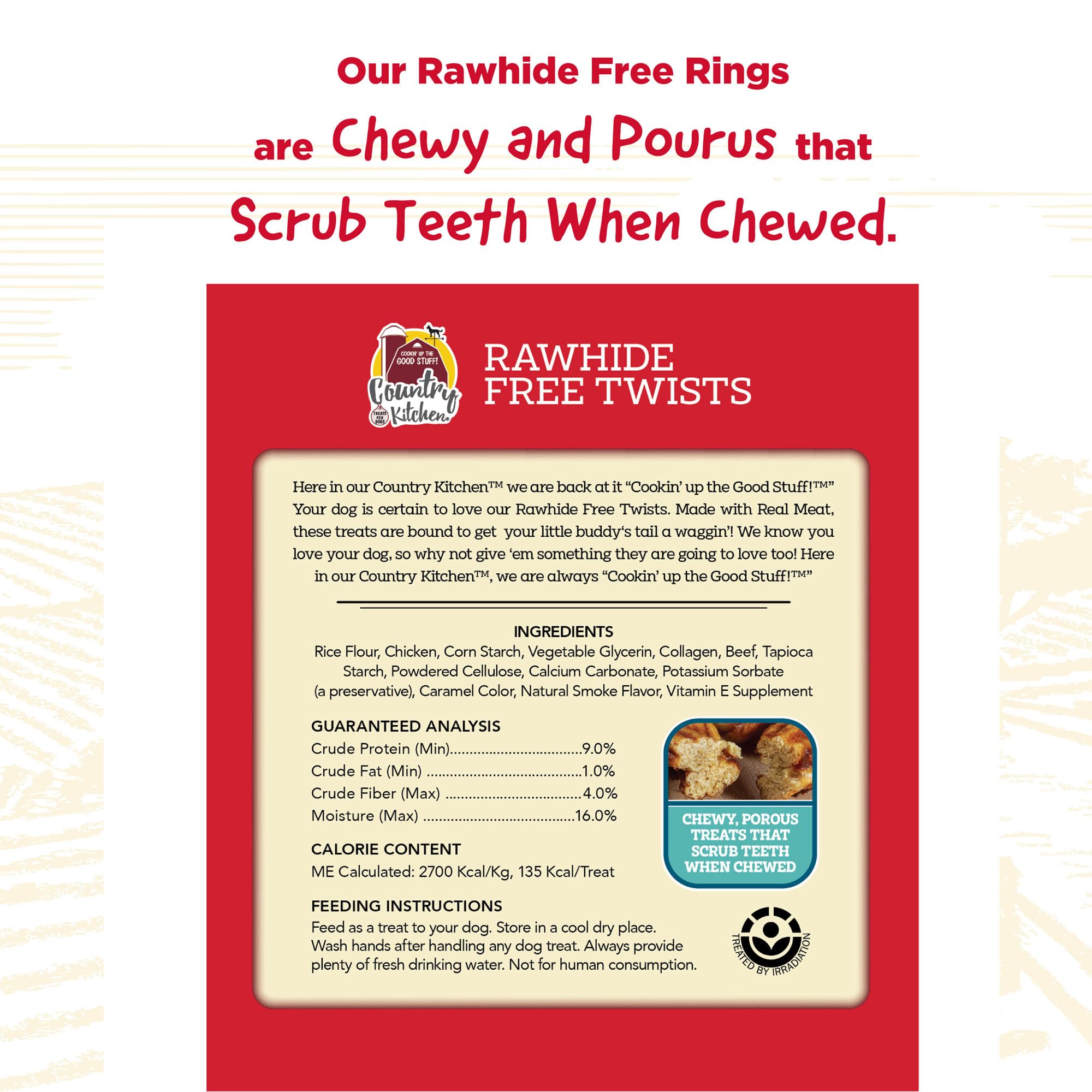 Country Kitchen Rawhide Free Twists Dog Chews, Made with Real Beef, 9 Count